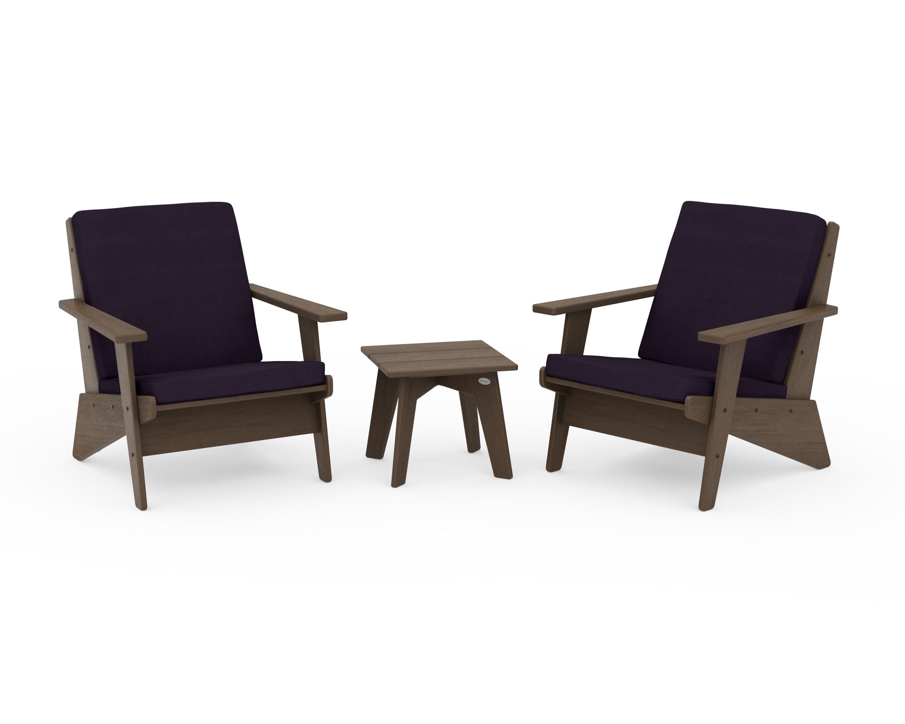 POLYWOOD Riviera Modern Lounge 3-Piece Set in Kona / Navy Linen