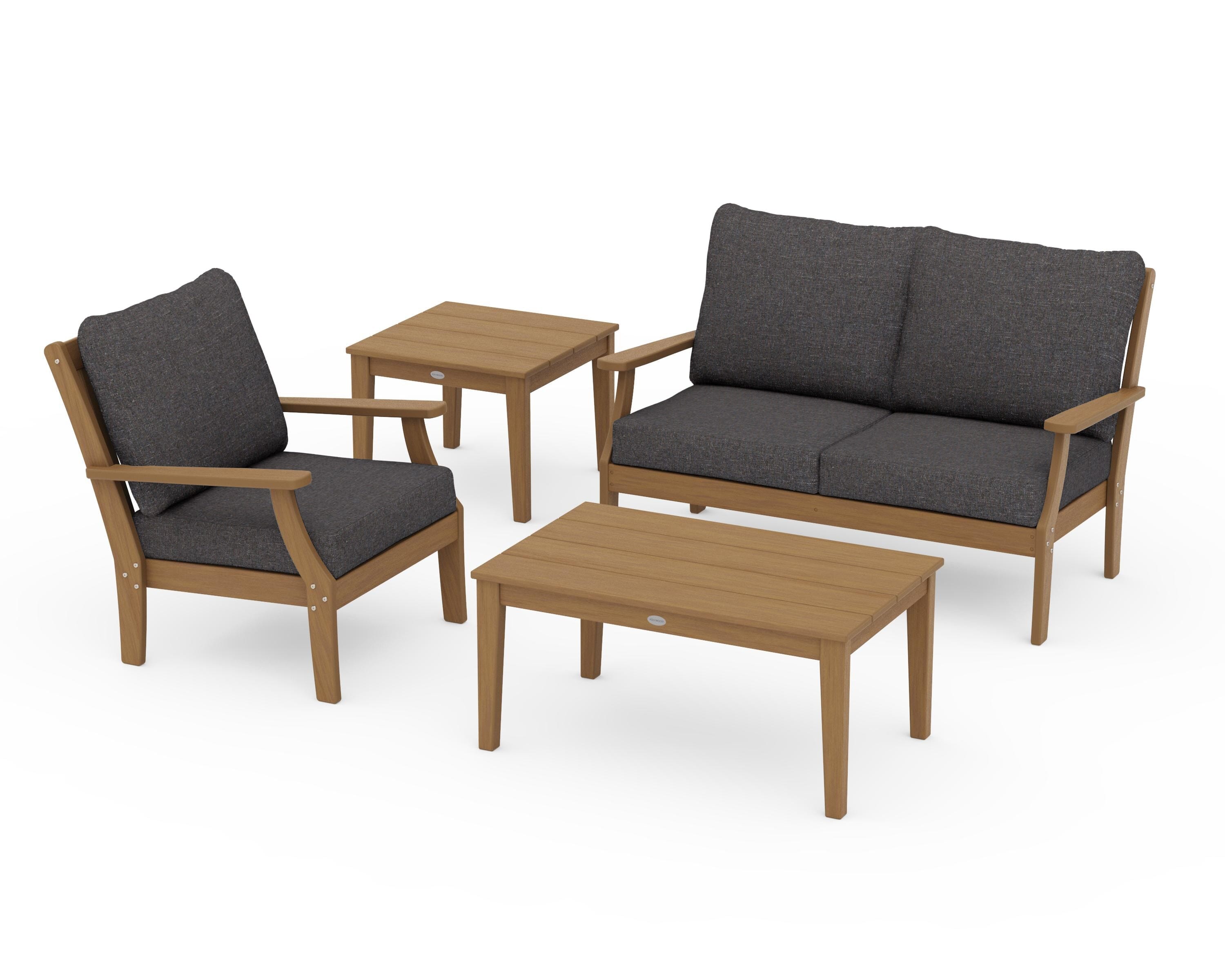 POLYWOOD Braxton 4-Piece Deep Seating Set in Natural / Ash Charcoal
