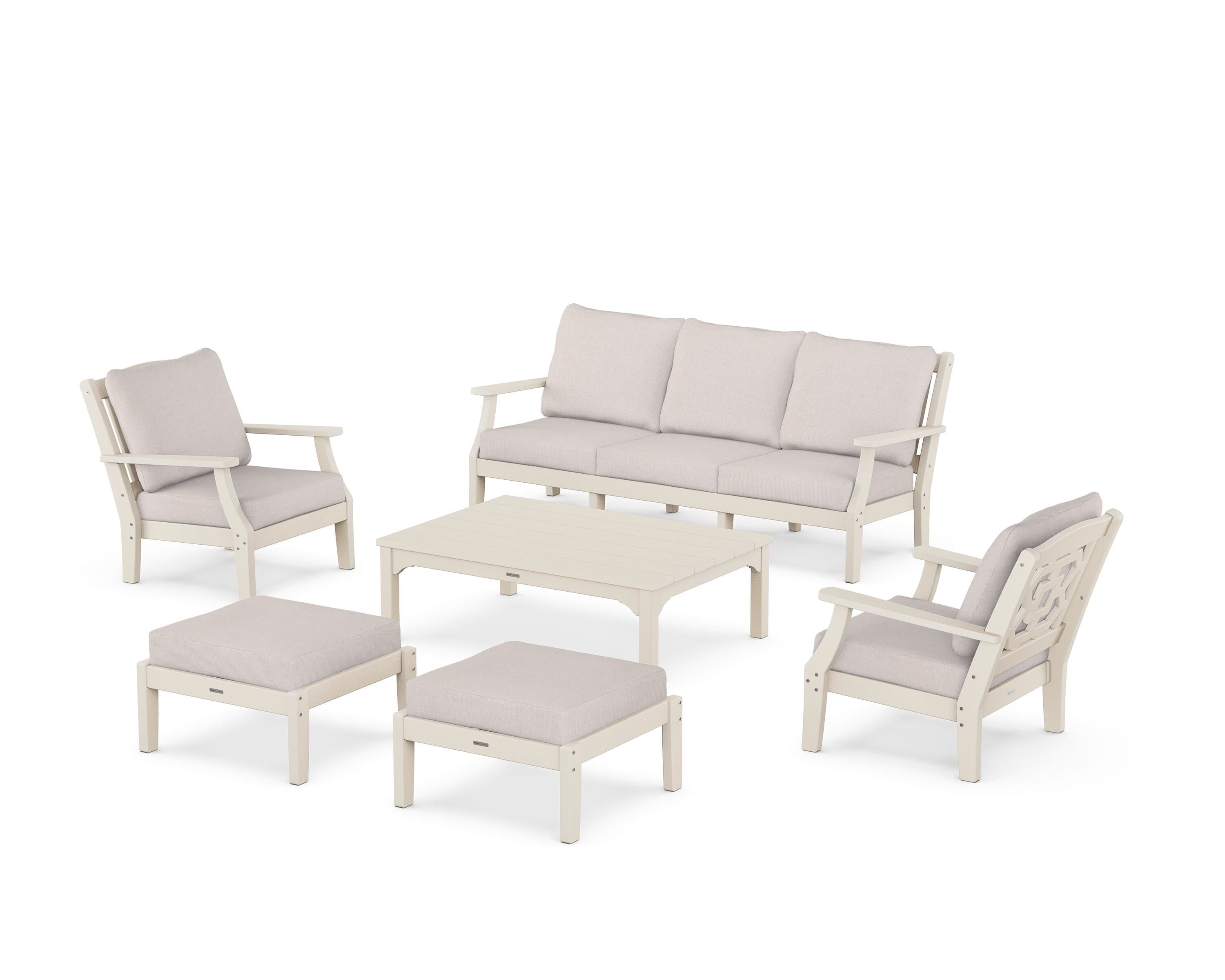Martha Stewart by POLYWOOD Chinoiserie 6-Piece Lounge Sofa Set in Sand / Dune Burlap