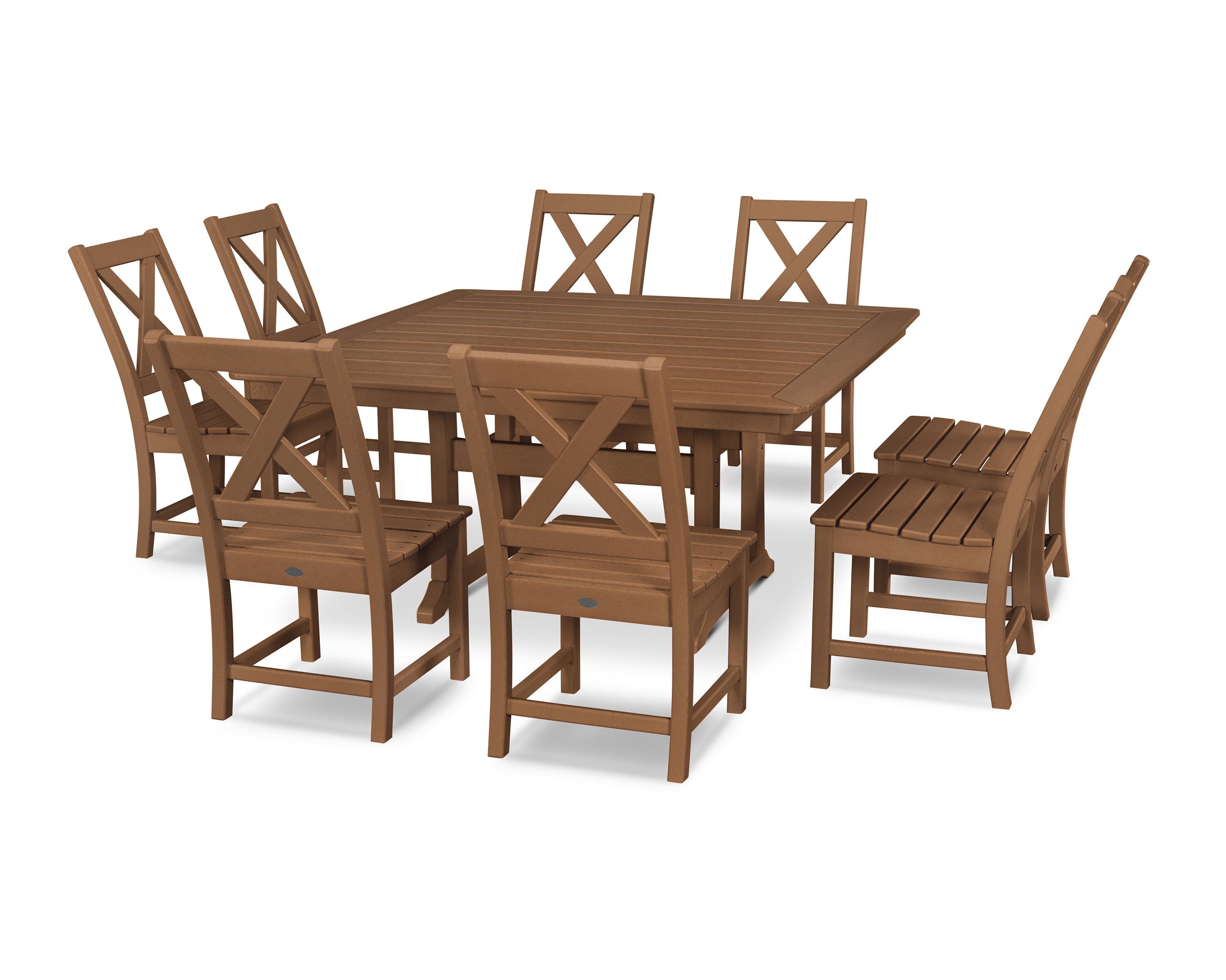 POLYWOOD® Braxton 9-Piece Nautical Trestle Dining Set in Teak