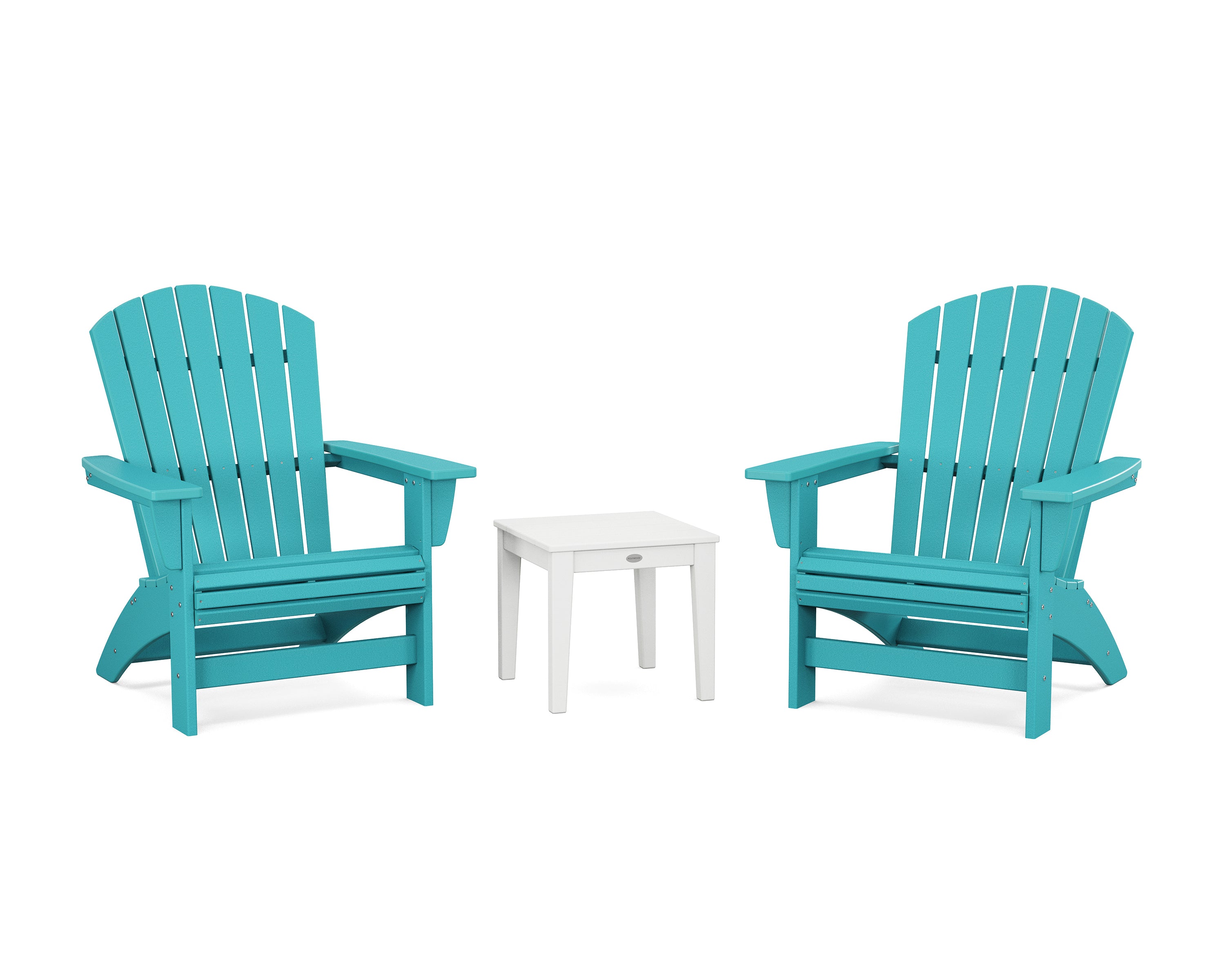 POLYWOOD 3-Piece Nautical Grand Adirondack Set in Aruba / White