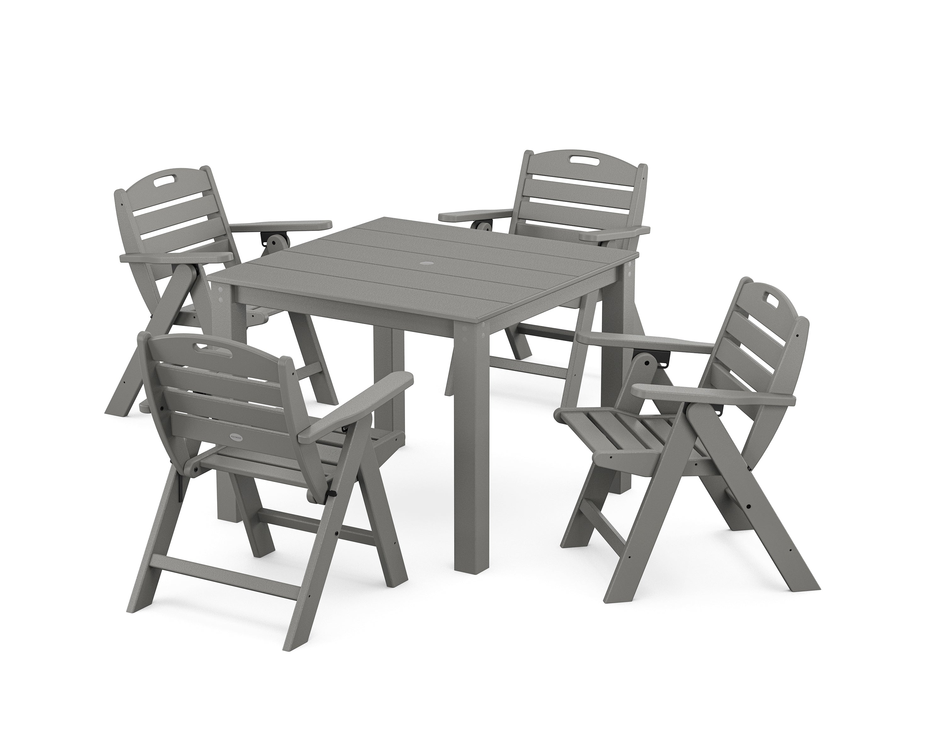 POLYWOOD Nautical Folding Lowback Chair 5-Piece Parsons Dining Set in Slate Grey