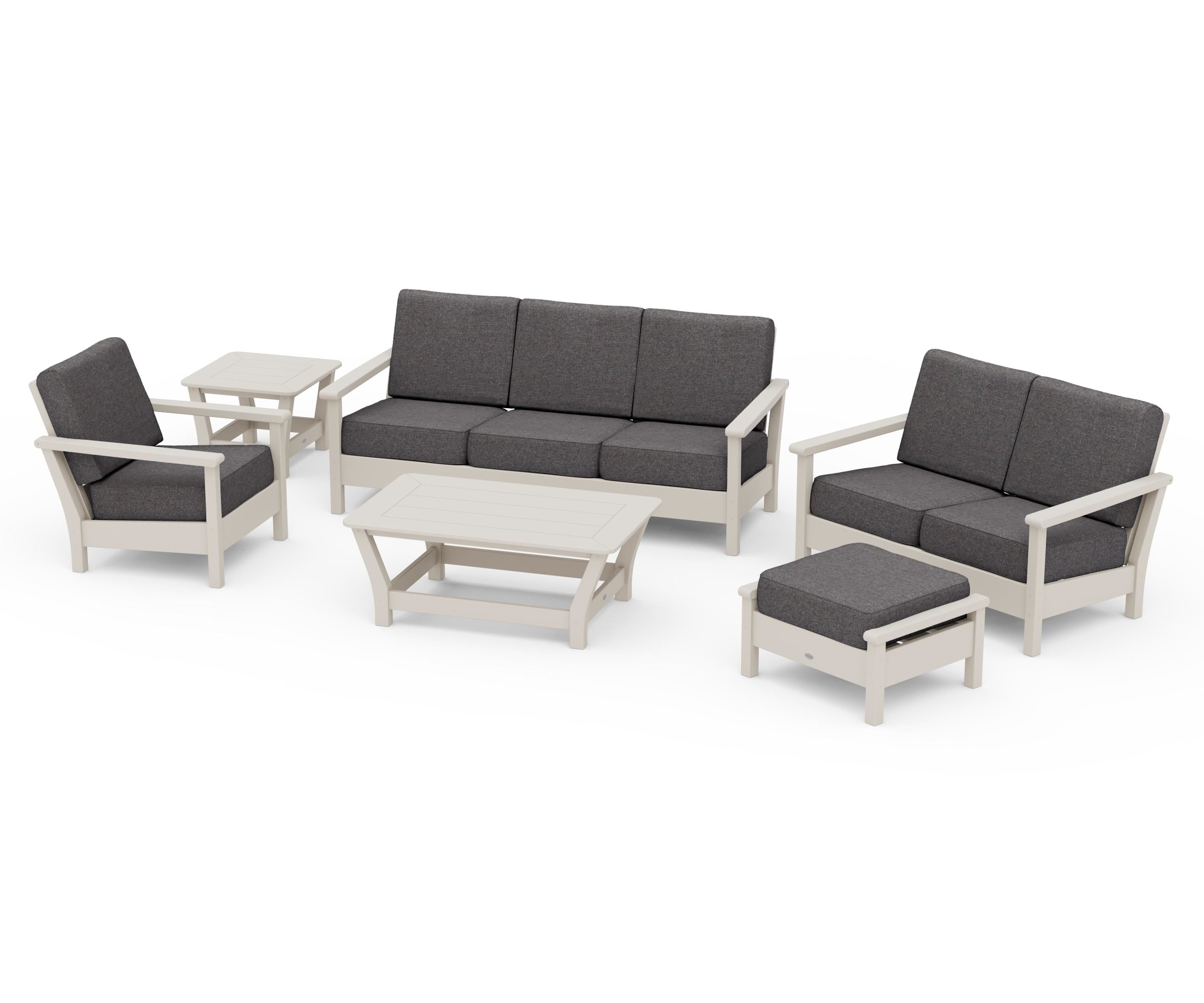 POLYWOOD Harbour 6-Piece Outdoor Living Set in Sand / Ash Charcoal