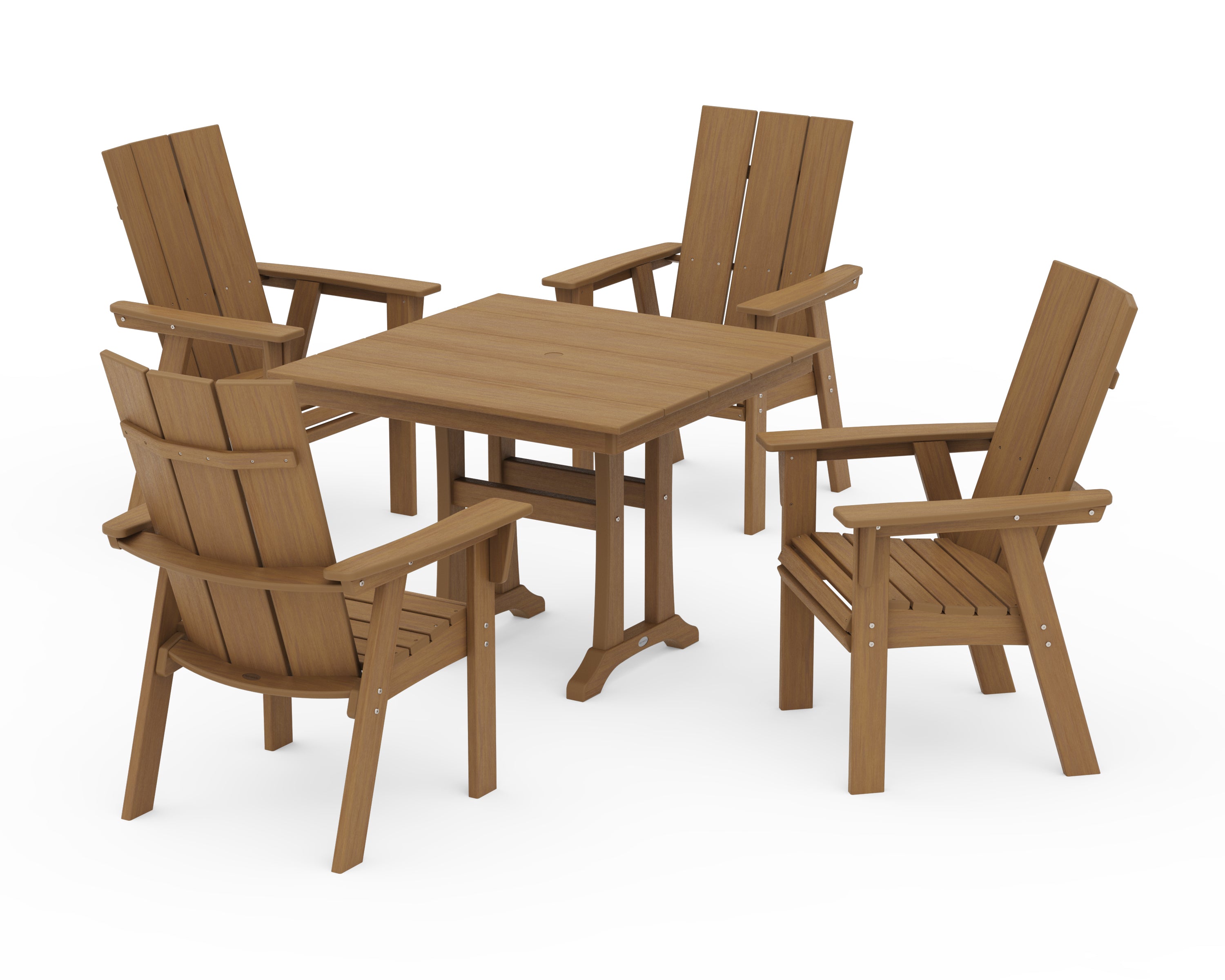 POLYWOOD Modern Curveback Adirondack 5-Piece Farmhouse Trestle Dining Set in Natural