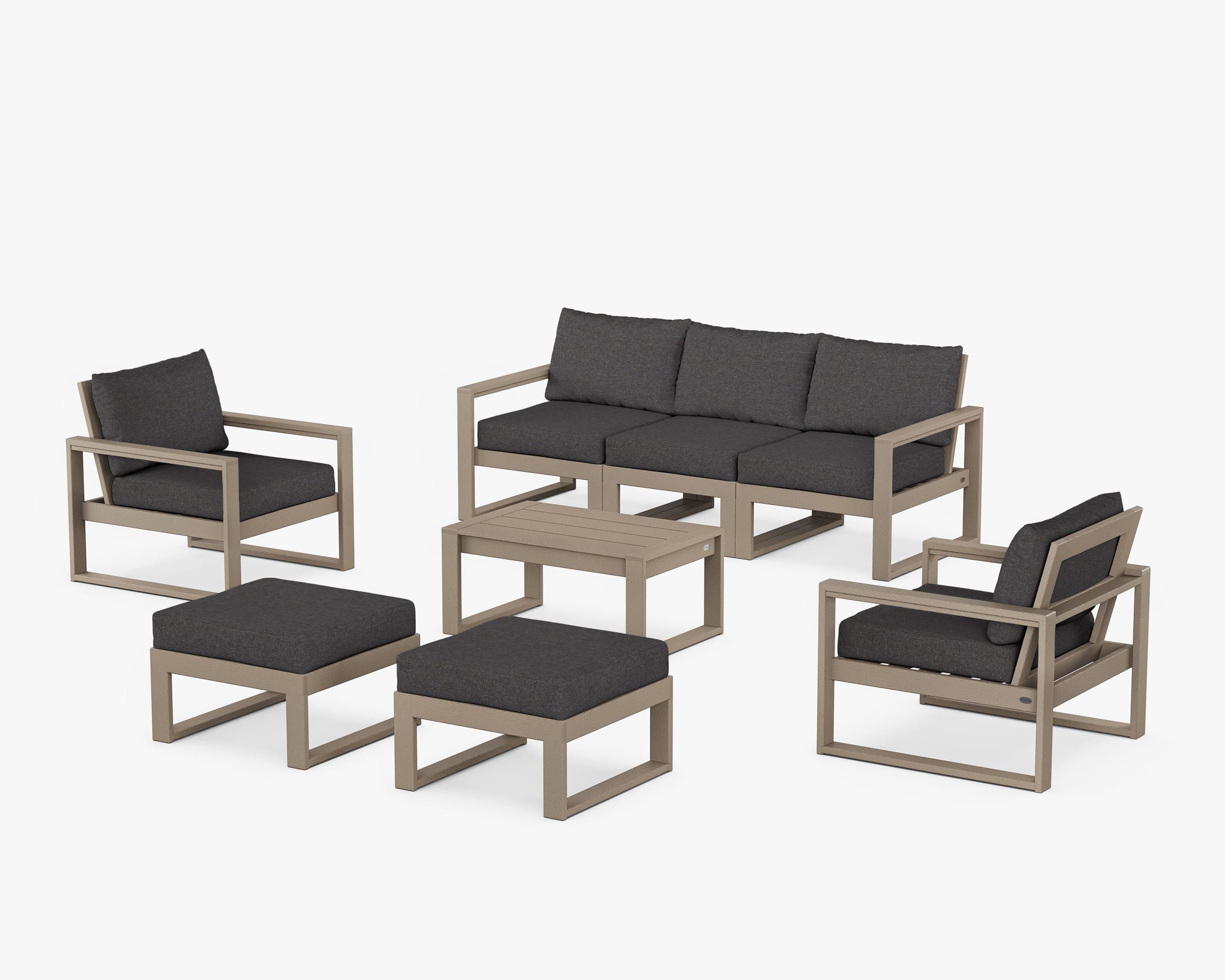 POLYWOOD EDGE Sectional 8-Piece Lounge Sofa Set in Vintage Sahara / Ash Charcoal