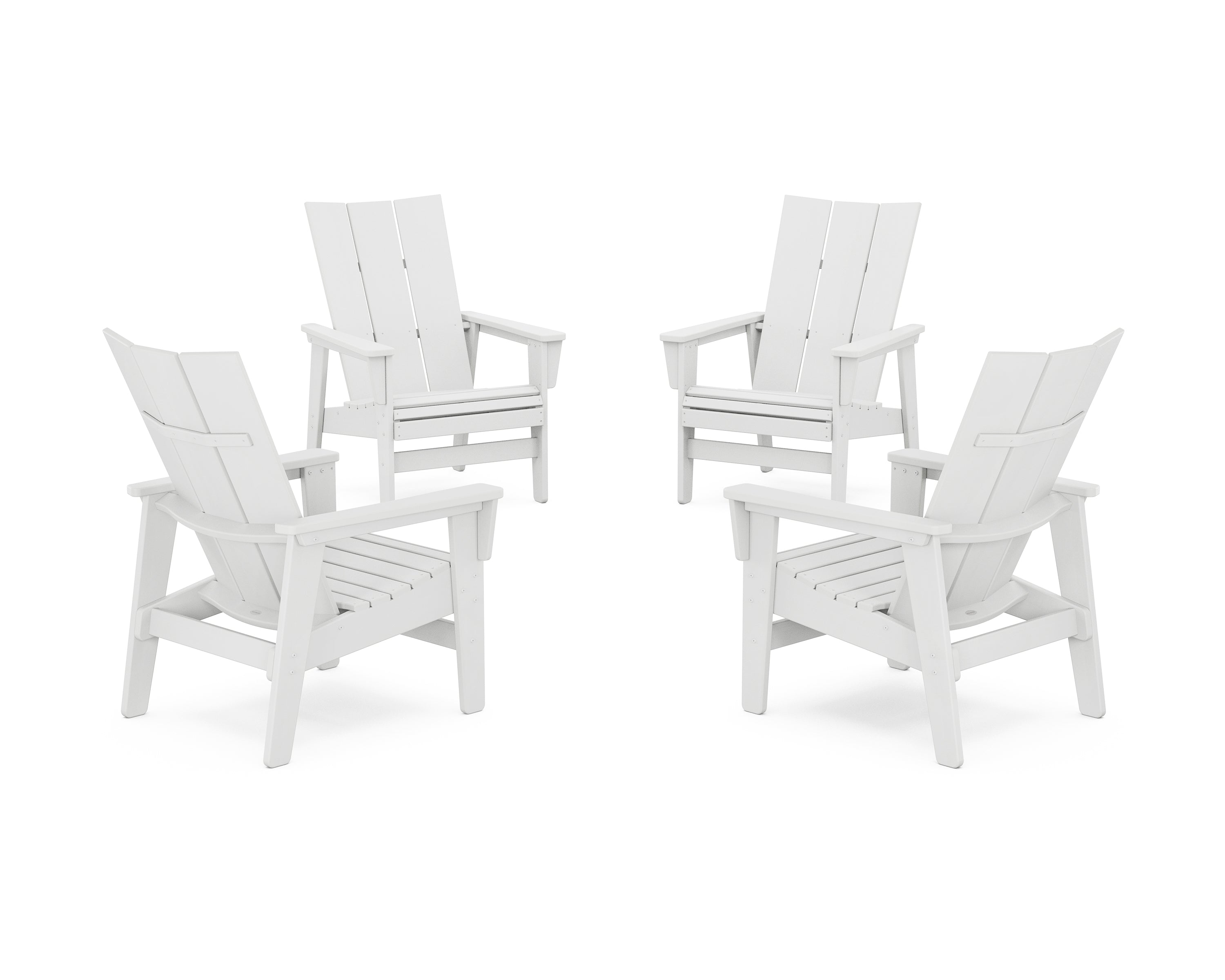 POLYWOOD 4-Piece Modern Grand Upright Adirondack Chair Conversation Set in White