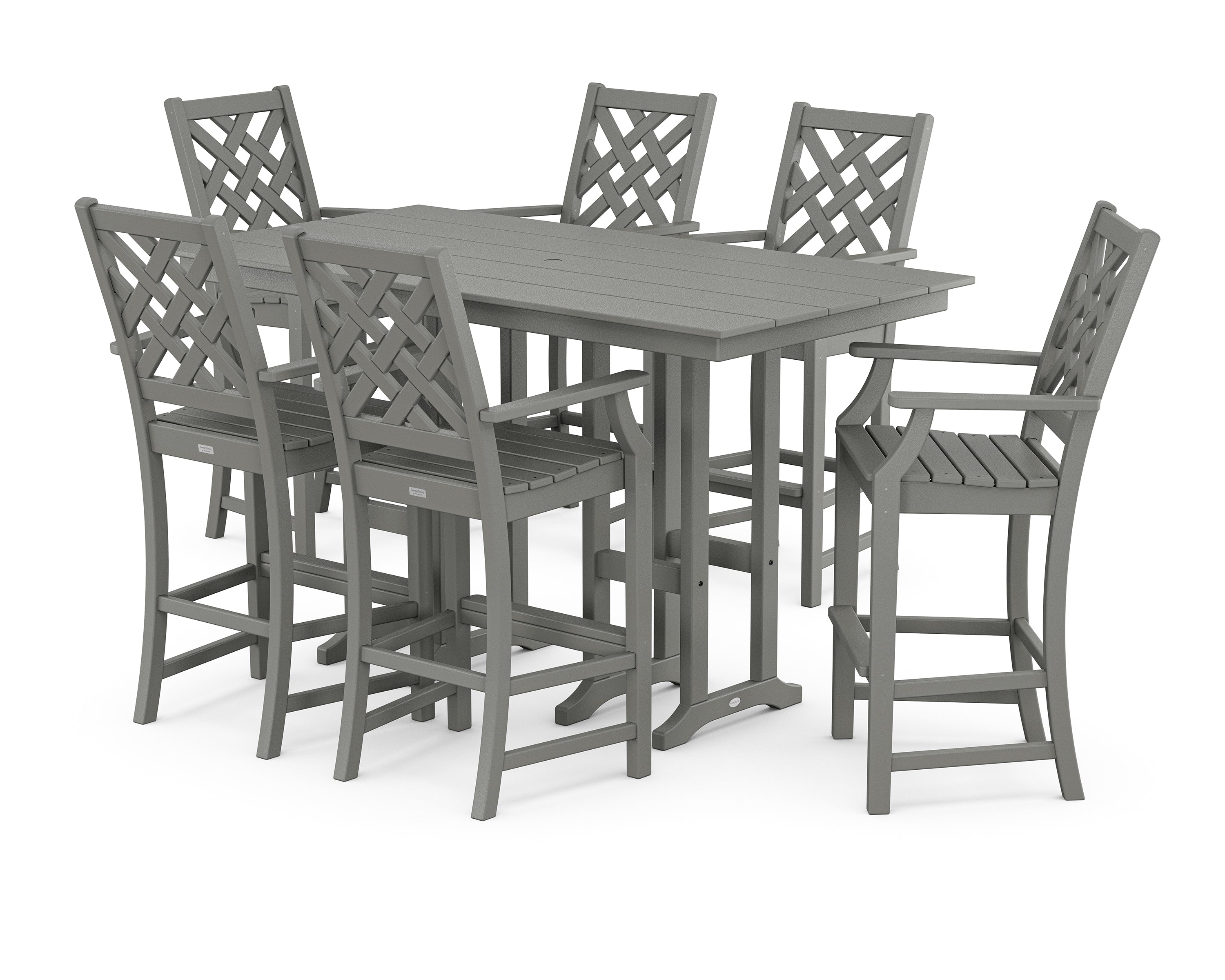 Country Living Wovendale Arm Chair 7-Piece Farmhouse Bar Set in Slate Grey