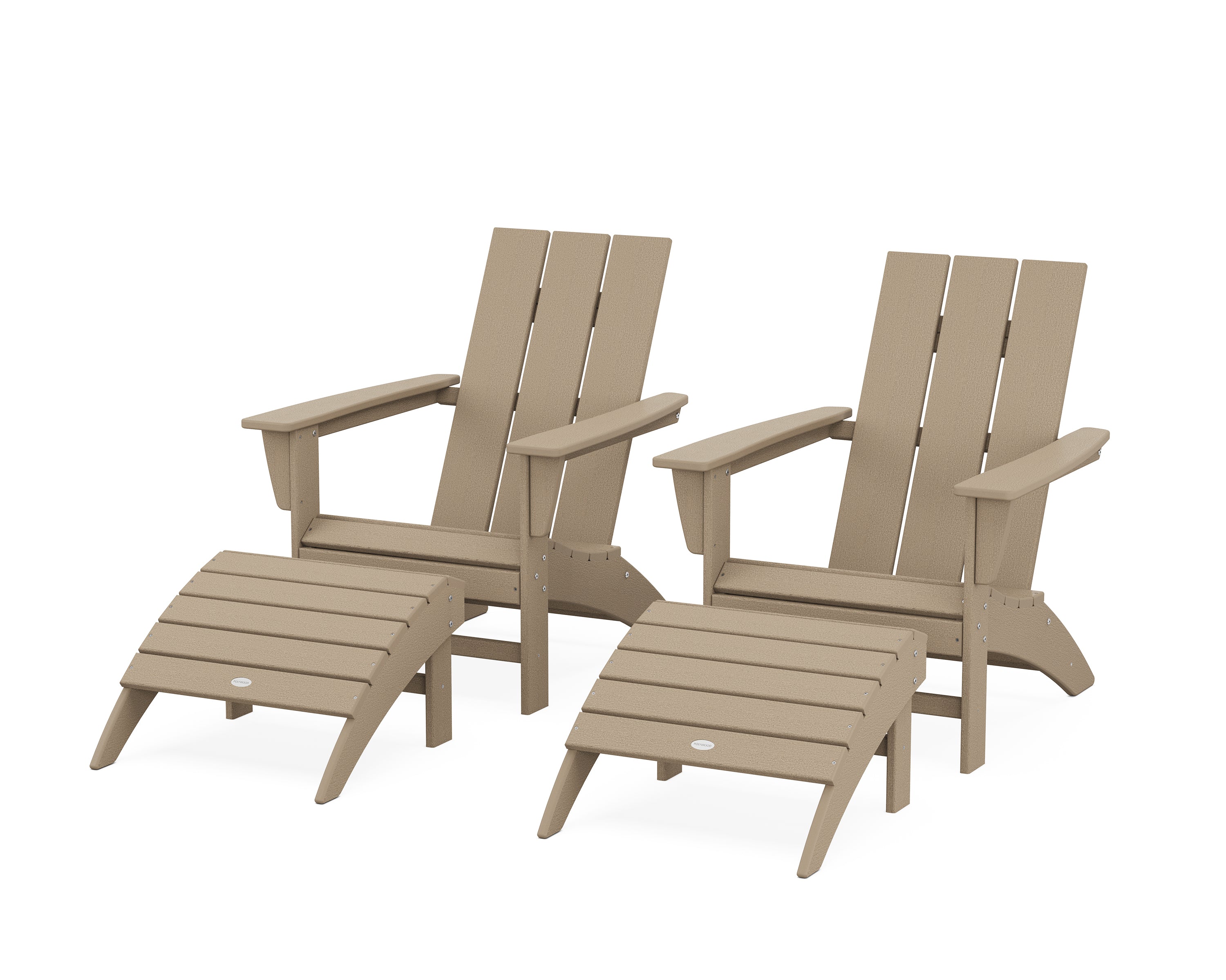 POLYWOOD Modern Adirondack Chair 4-Piece Set with Ottomans in Vintage Sahara