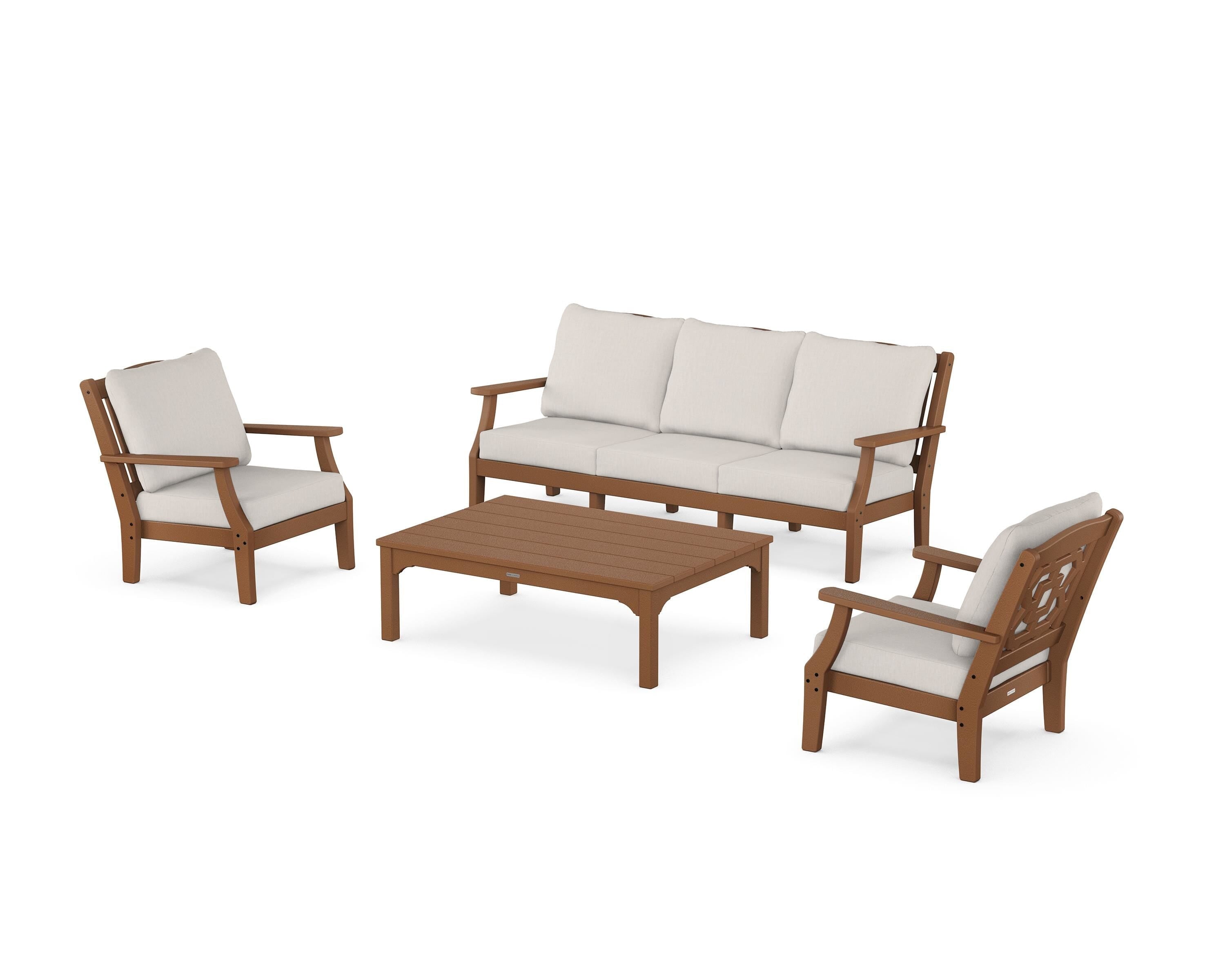 Martha Stewart by POLYWOOD Chinoiserie 4-Piece Deep Seating Set with Sofa in Teak / Cast Ash