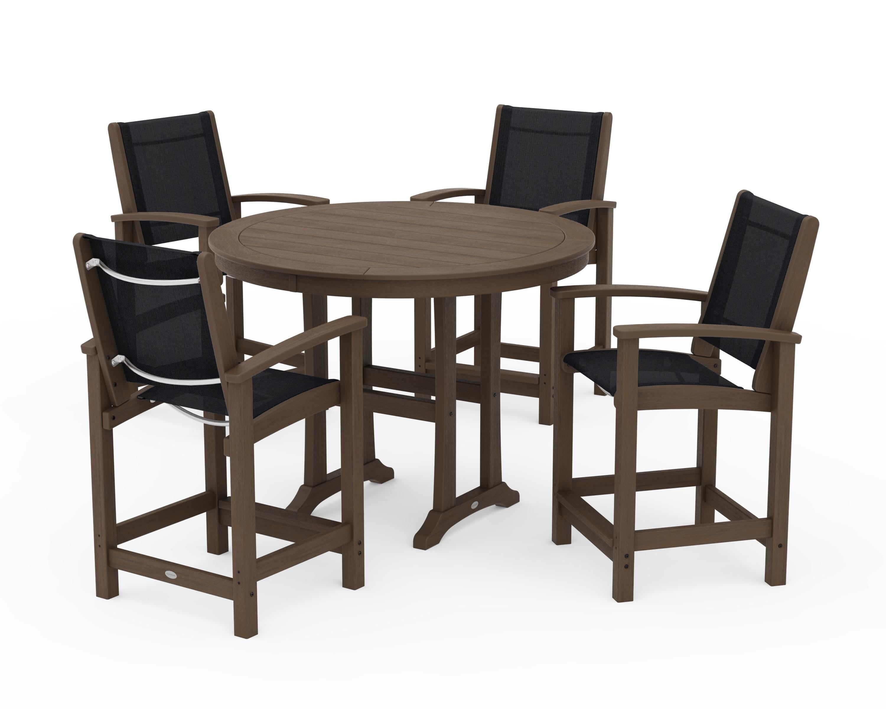 POLYWOOD Coastal 5-Piece Counter Set in Kona / Black Sling