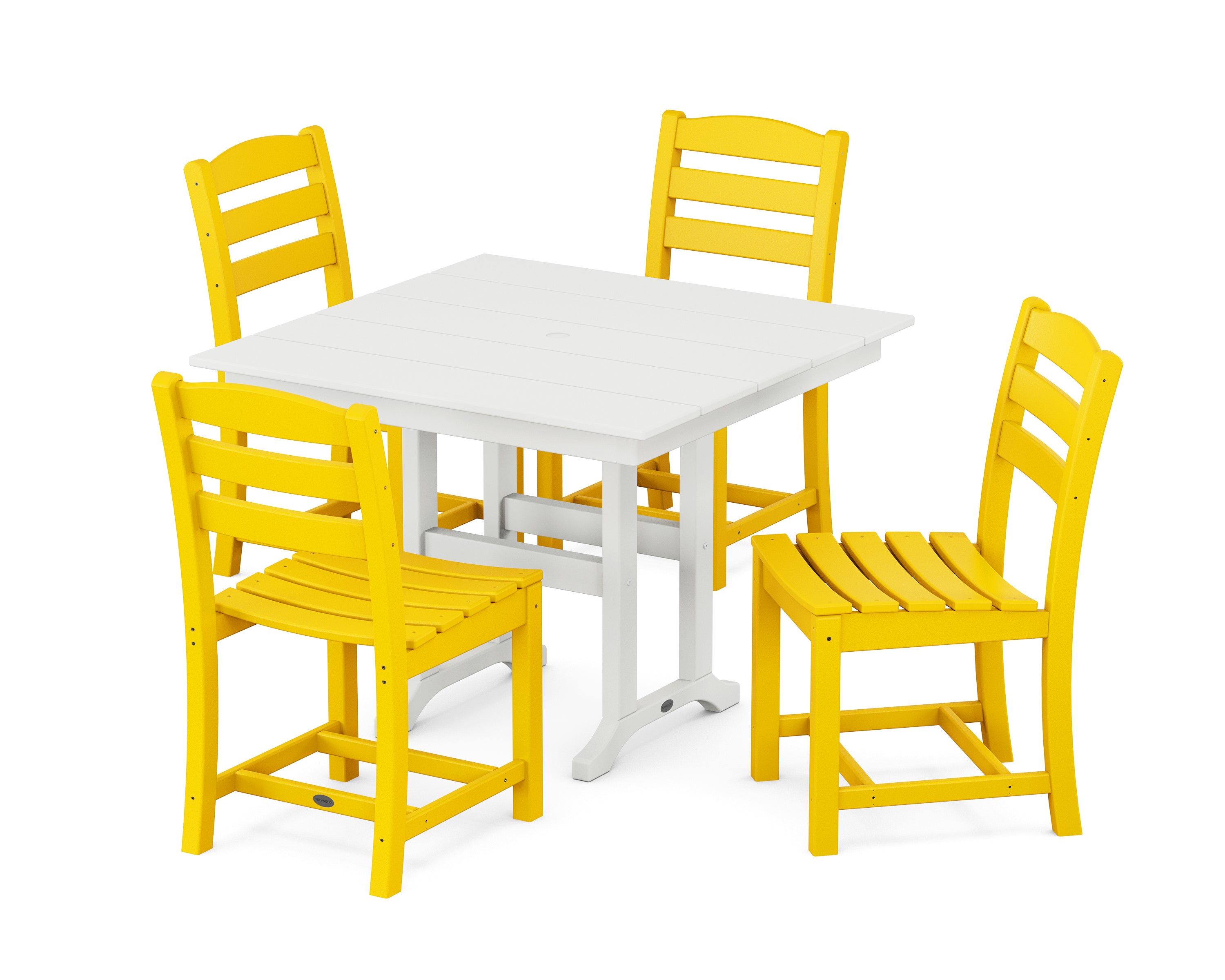 POLYWOOD La Casa Café Side Chair 5-Piece Farmhouse Dining Set in Lemon / White