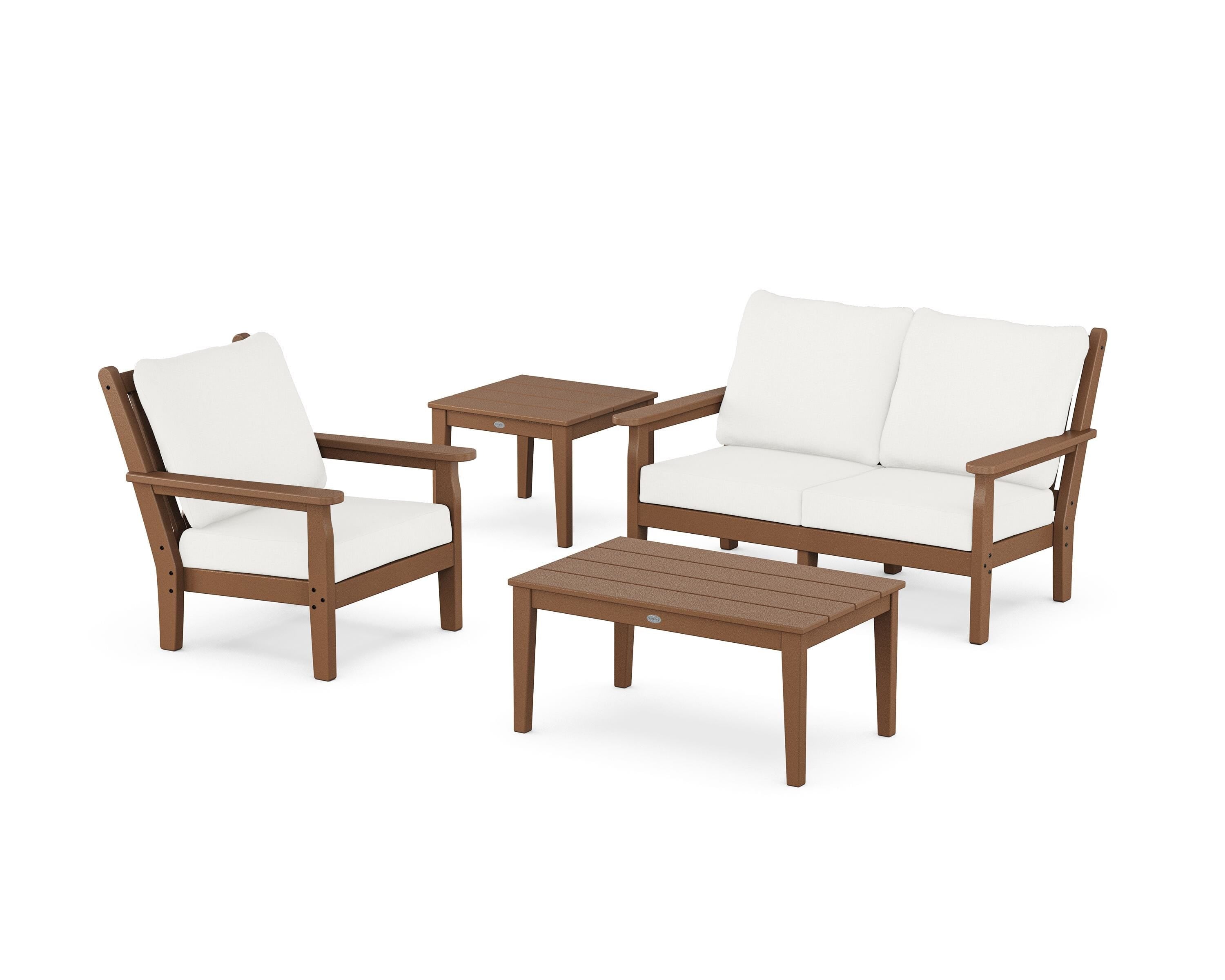 POLYWOOD Chippendale 4-Piece Deep Seating Set in Teak / Natural Linen