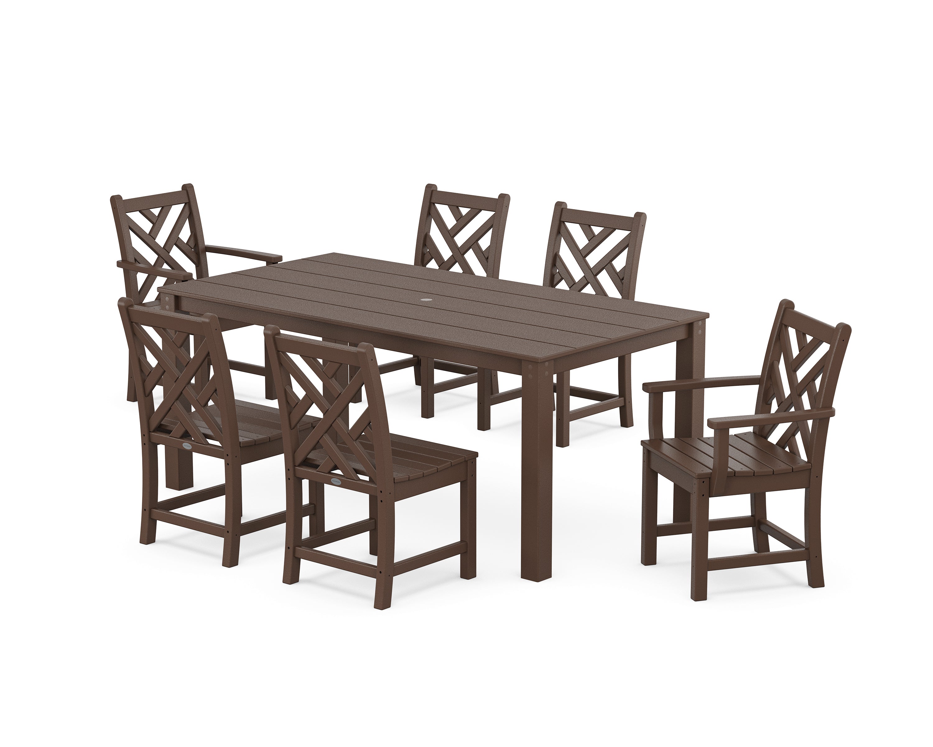 POLYWOOD Chippendale 7-Piece Parsons Dining Set in Mahogany