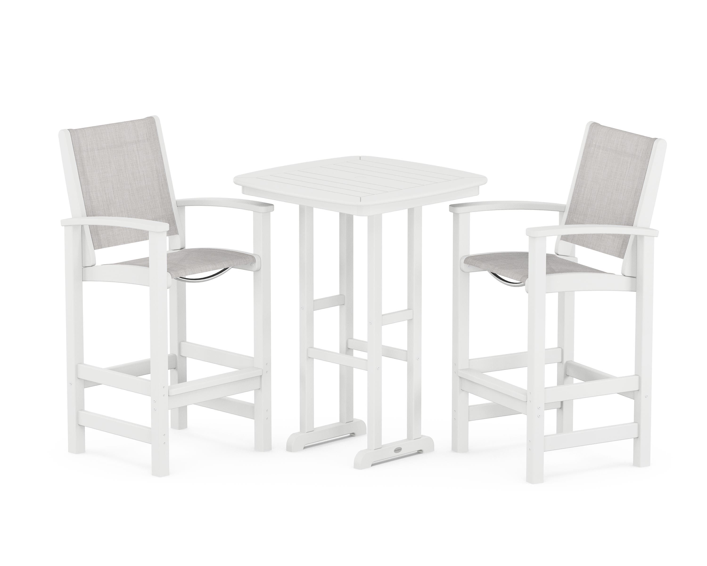 POLYWOOD Coastal 3-Piece Bar Set in White / Parchment Sling