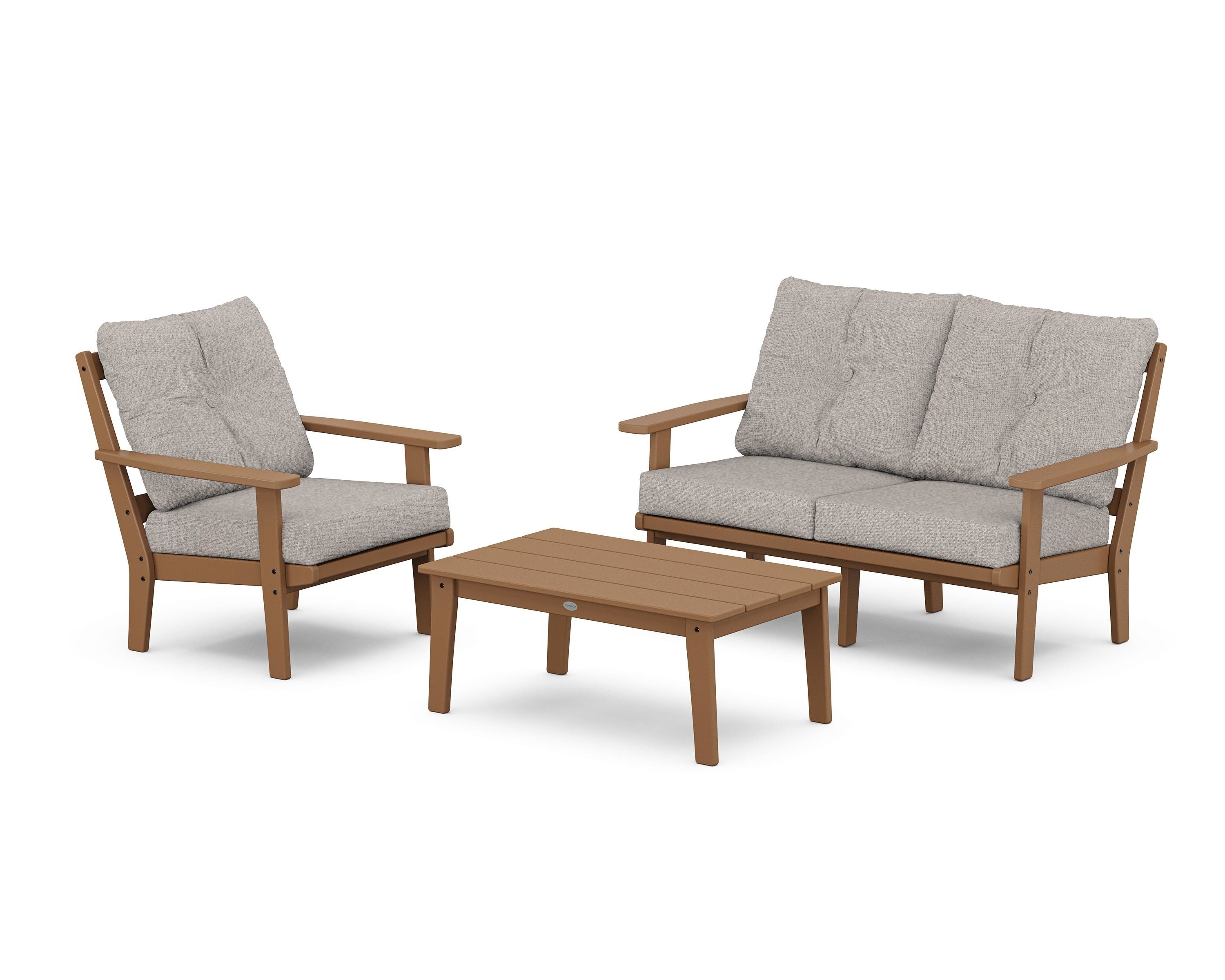 POLYWOOD Prairie 3-Piece Deep Seating Set with Loveseat in Teak / Weathered Tweed