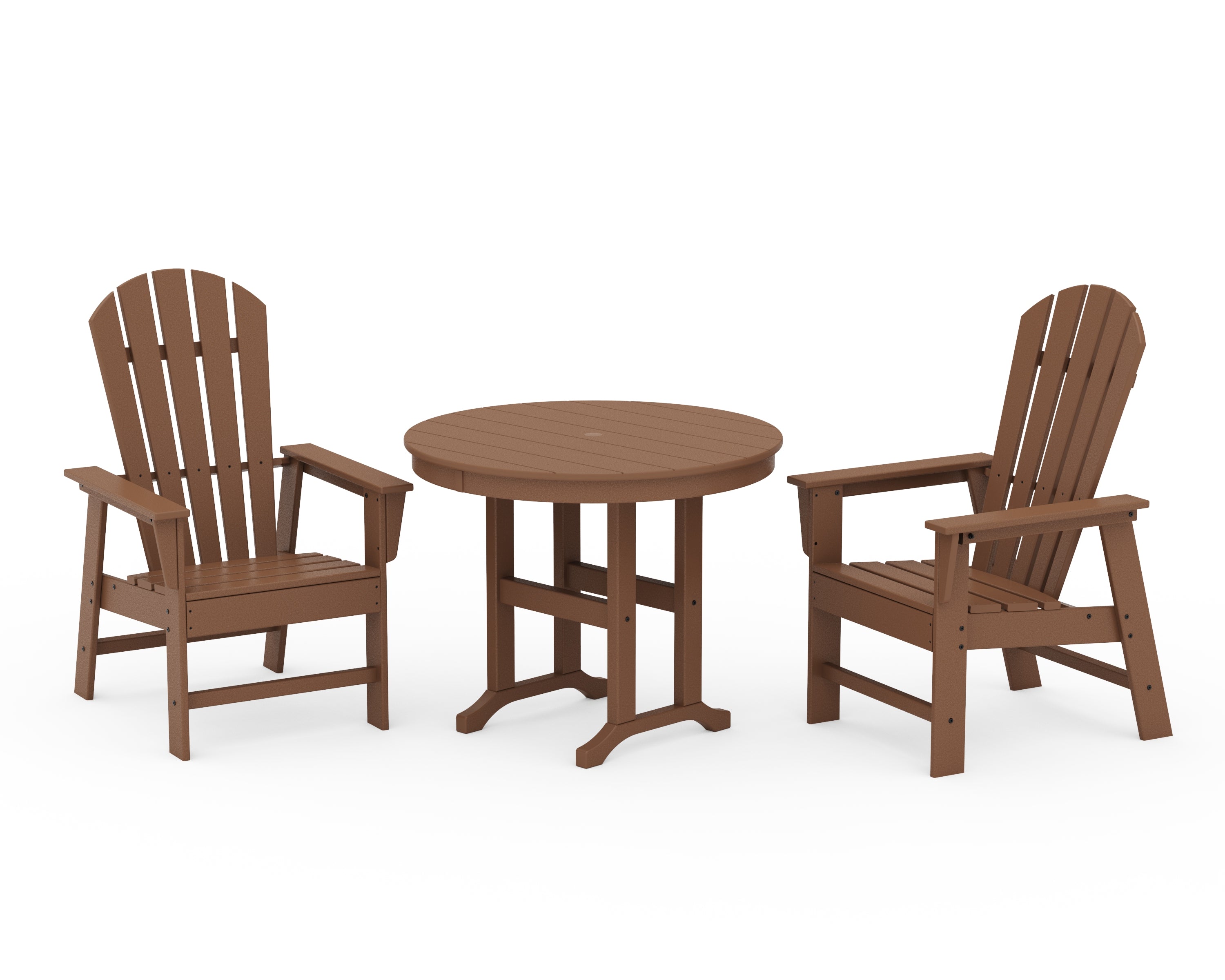 POLYWOOD South Beach 3-Piece Round Farmhouse Dining Set in Teak