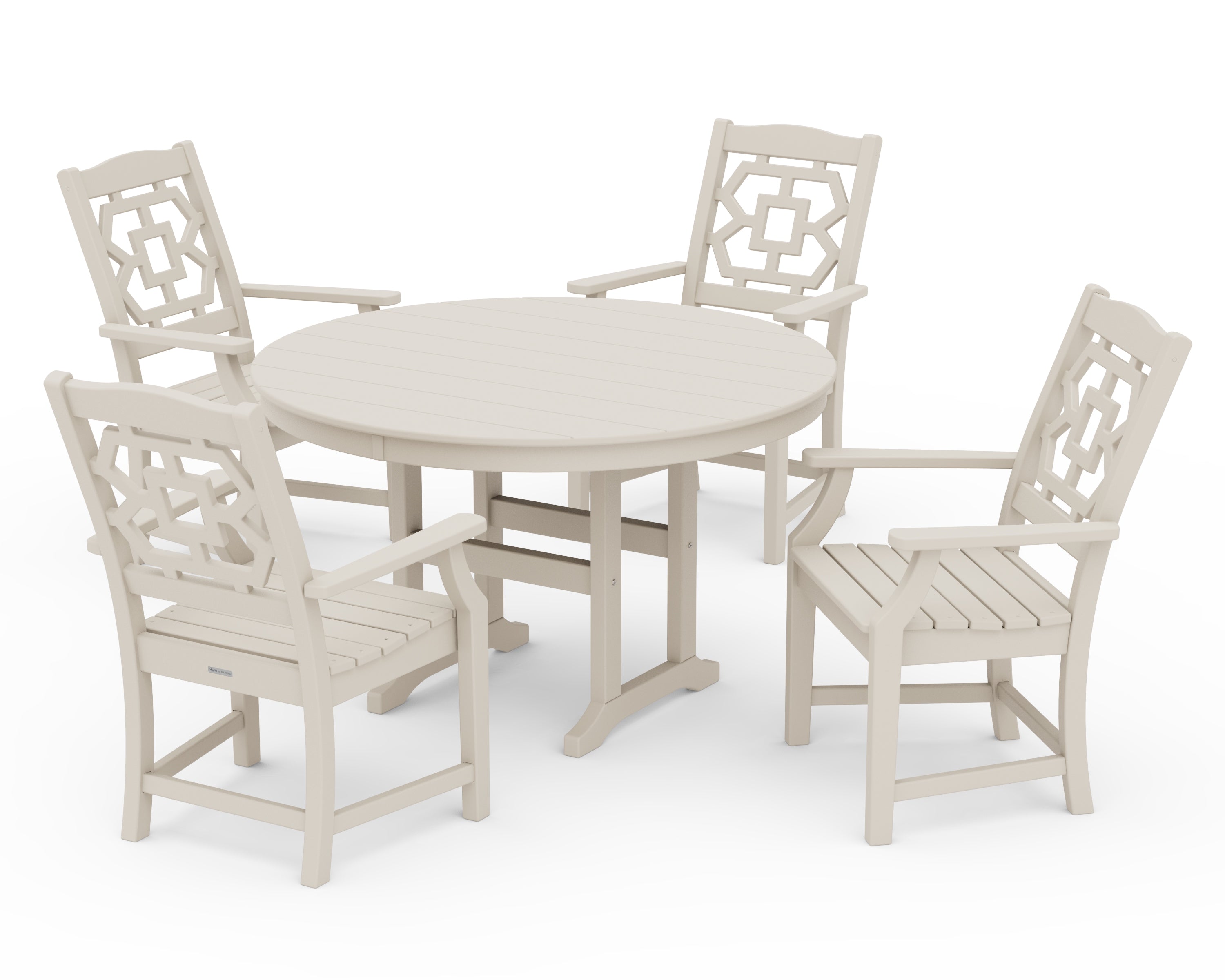 Martha Stewart by POLYWOOD Chinoiserie 5-Piece Round Farmhouse Dining Set in Sand