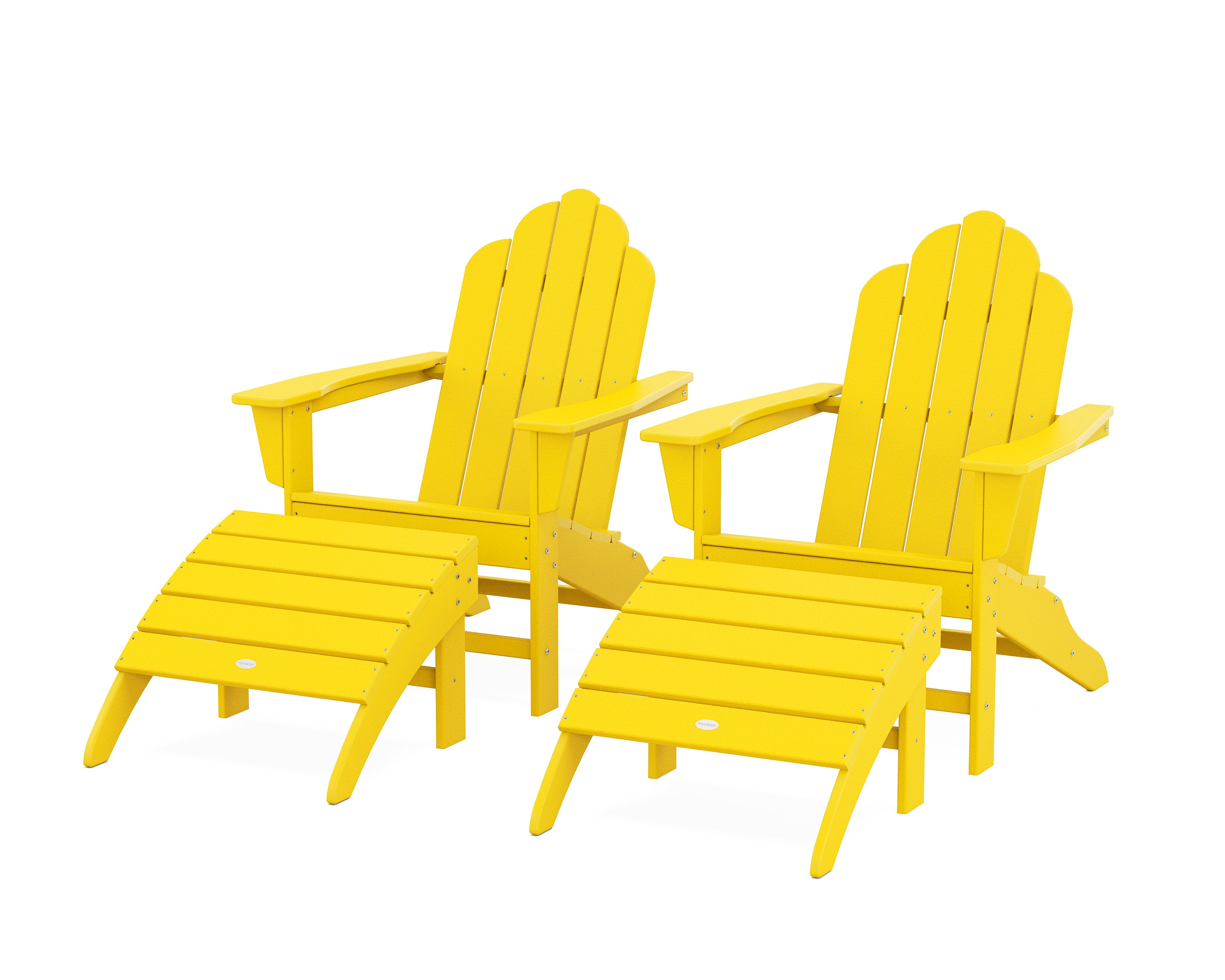 POLYWOOD Long Island Adirondack Chair 4-Piece Set with Ottomans in Lemon