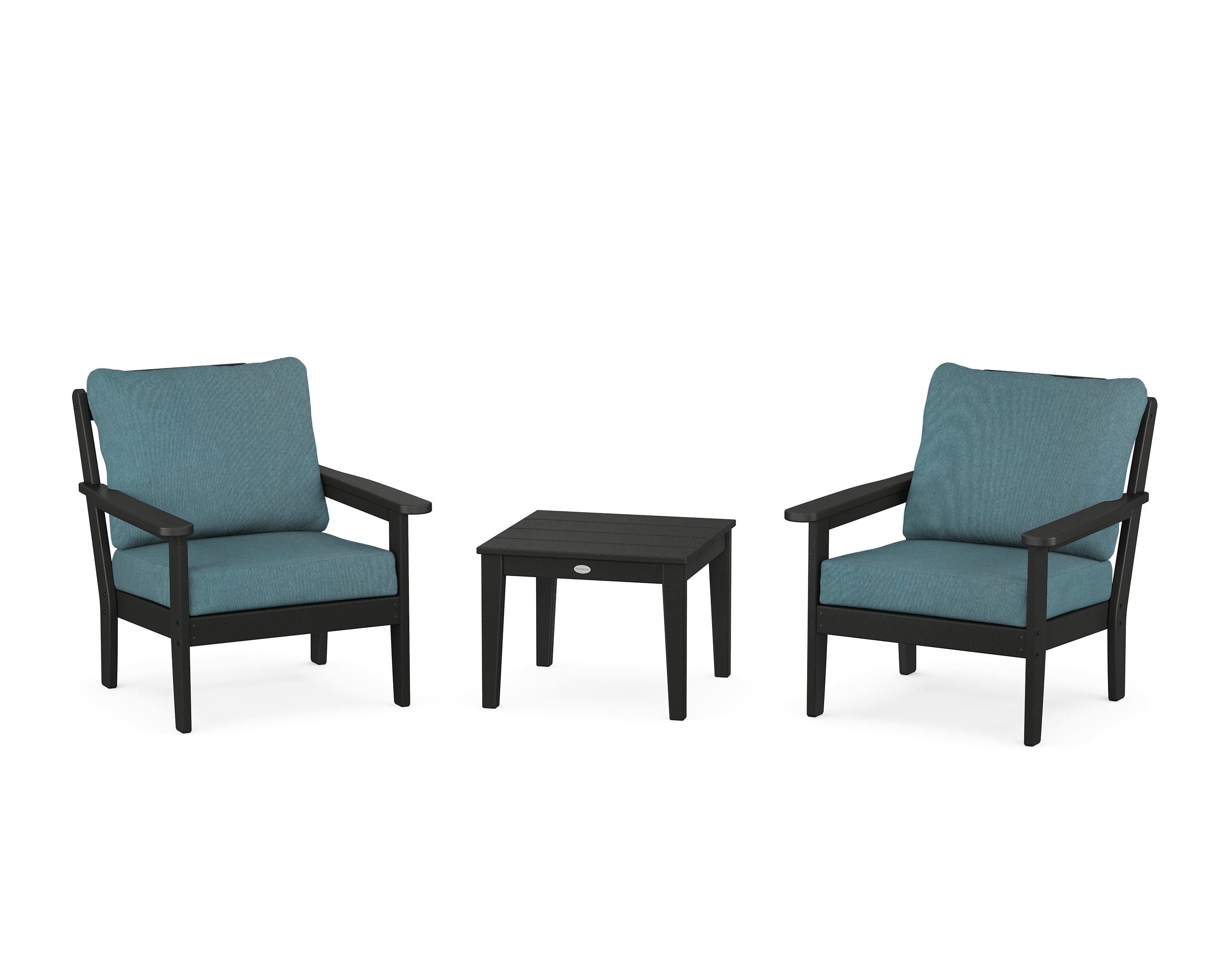 Country Living Cottage 3-Piece Deep Seating Set in Black / Ocean Teal