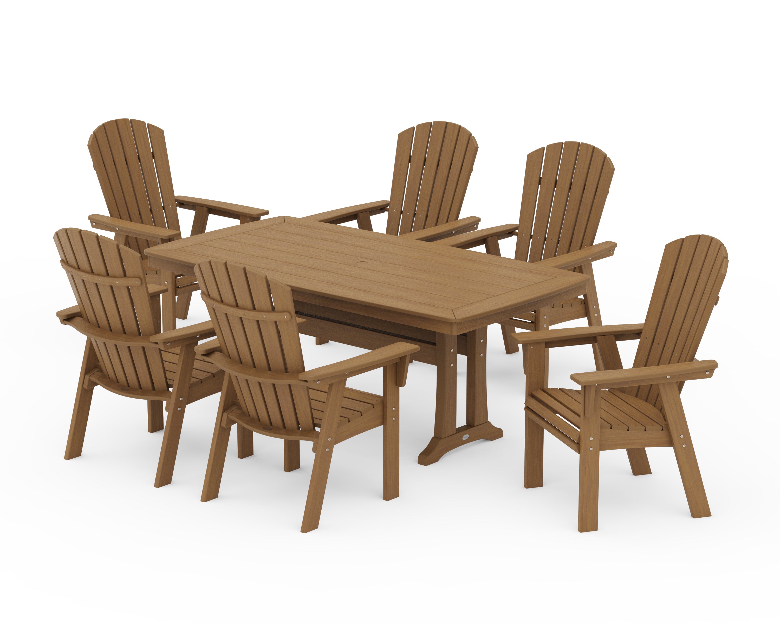 POLYWOOD Nautical Curveback Adirondack 7-Piece Dining Set with Trestle Legs in Natural