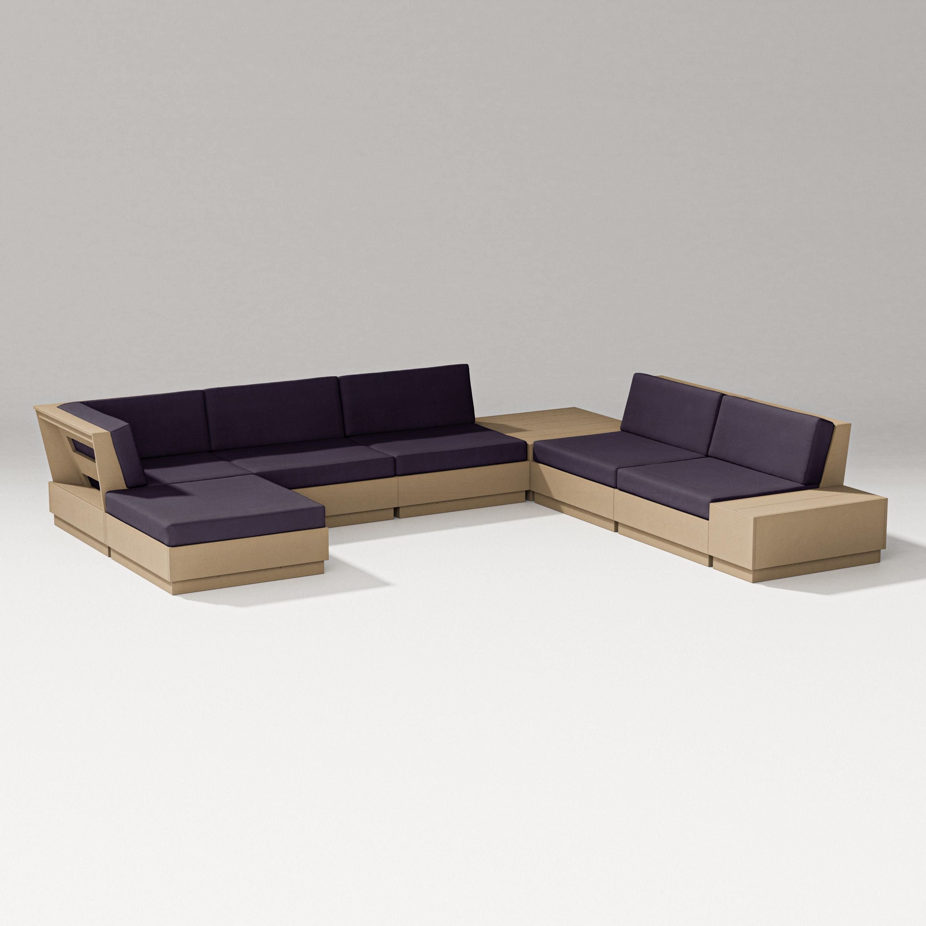 PW Designer Series Elevate 8-Piece Corner Sectional in Vintage Sahara / Navy Linen