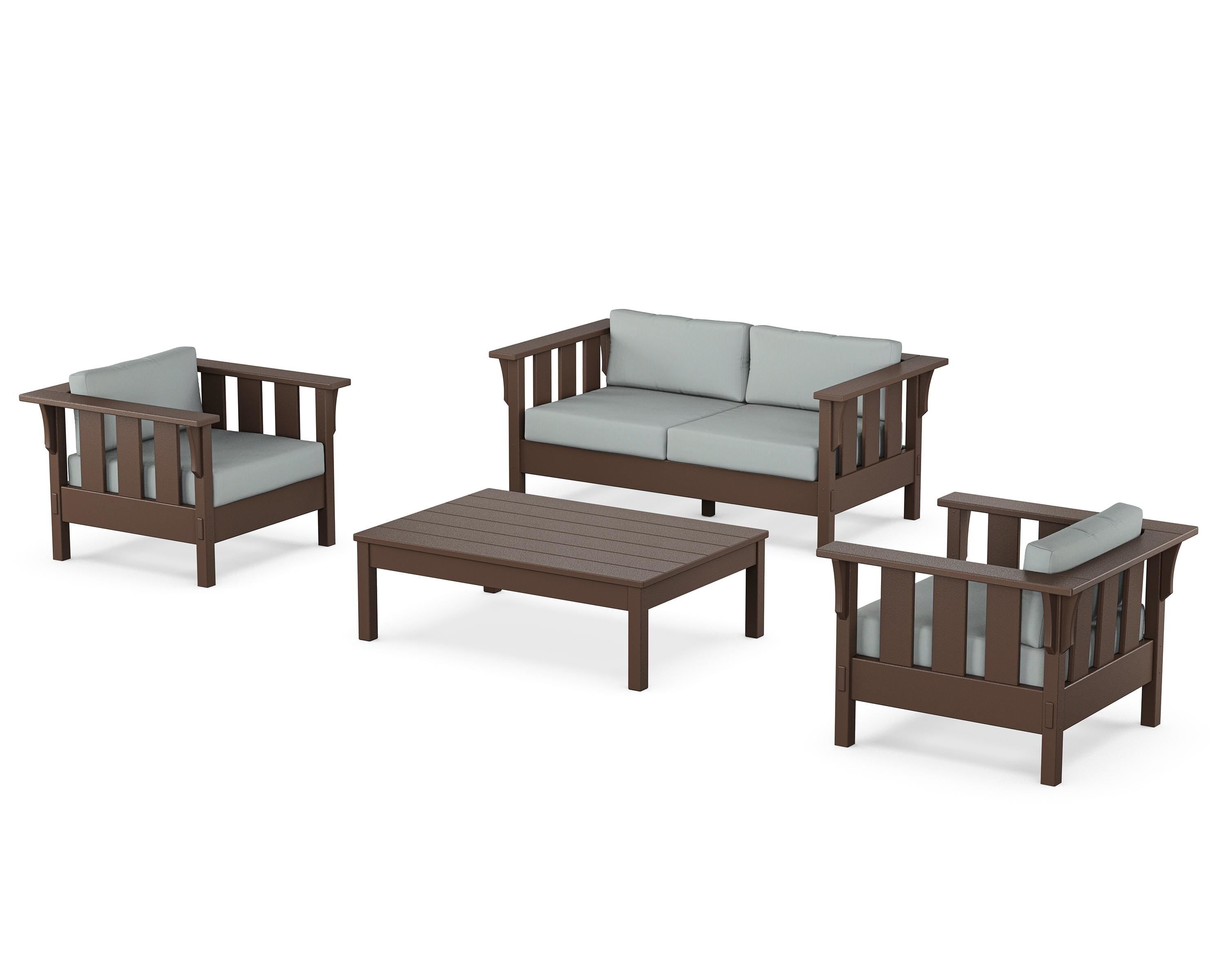 Martha Stewart by POLYWOOD Acadia 4-Piece Deep Seating Set with Loveseat in Mahogany / Spa