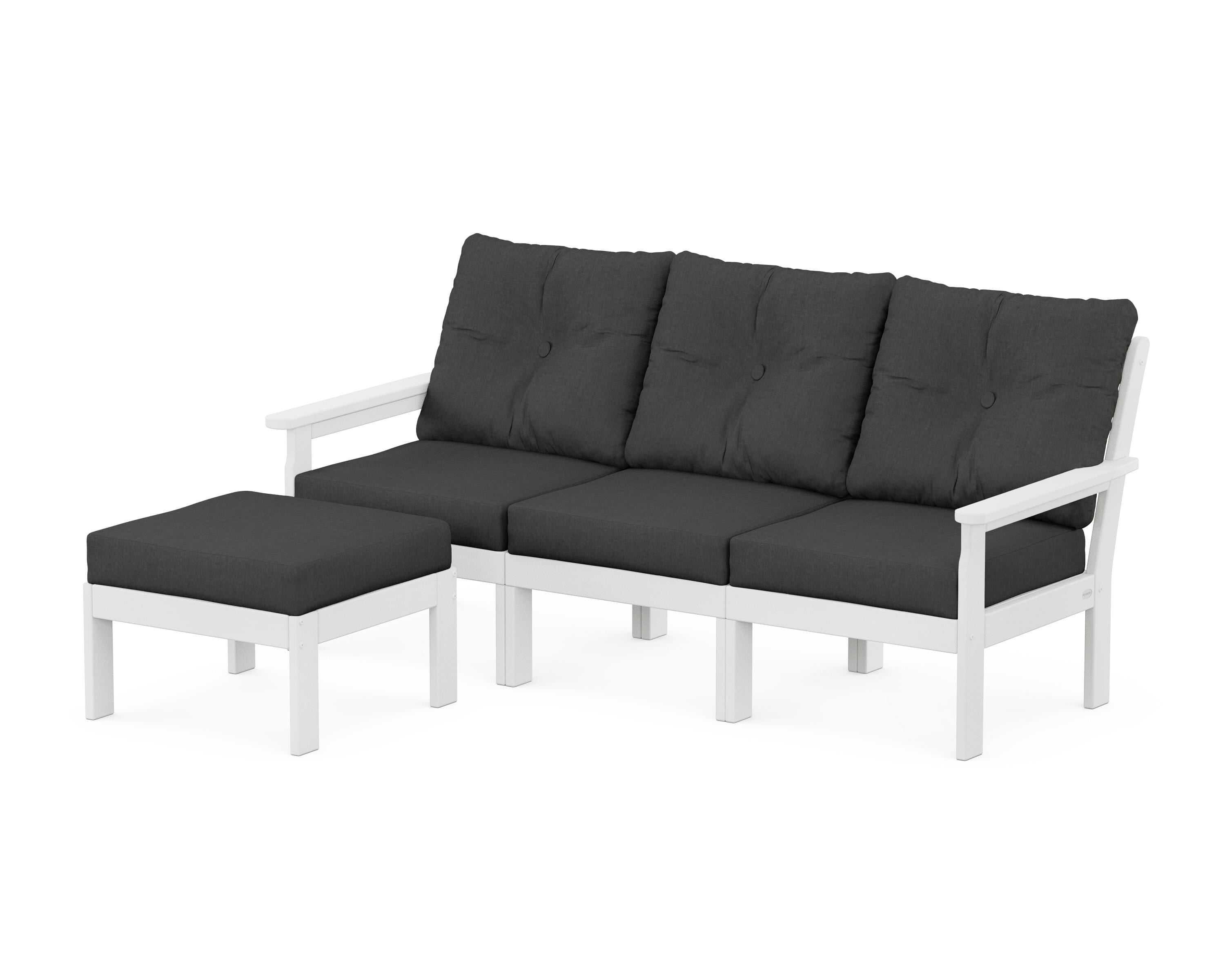 POLYWOOD Vineyard 4-Piece Sectional with Ottoman in White / Spectrum Carbon
