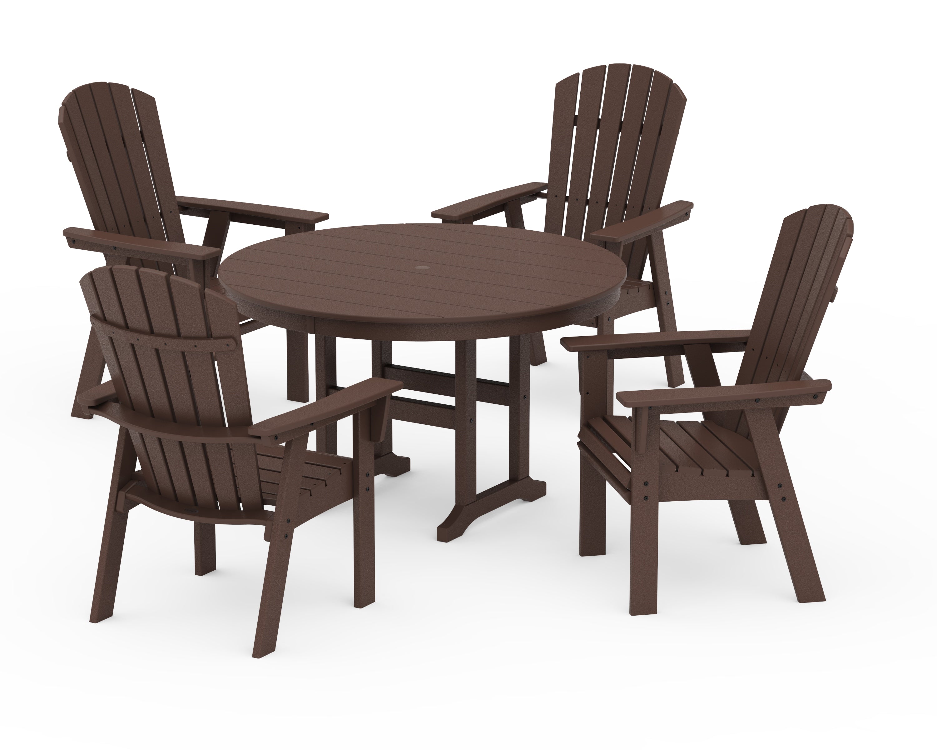 POLYWOOD Nautical Adirondack 5-Piece Round Farmhouse Dining Set in Mahogany
