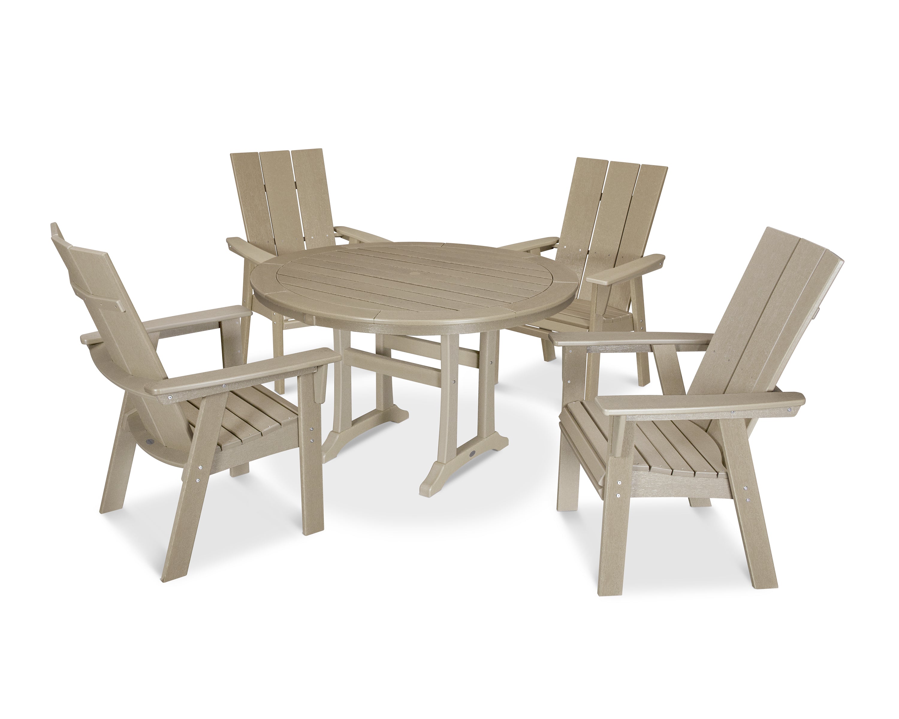 POLYWOOD® Modern Curveback Adirondack 5-Piece Nautical Trestle Dining Set in Vintage Sahara