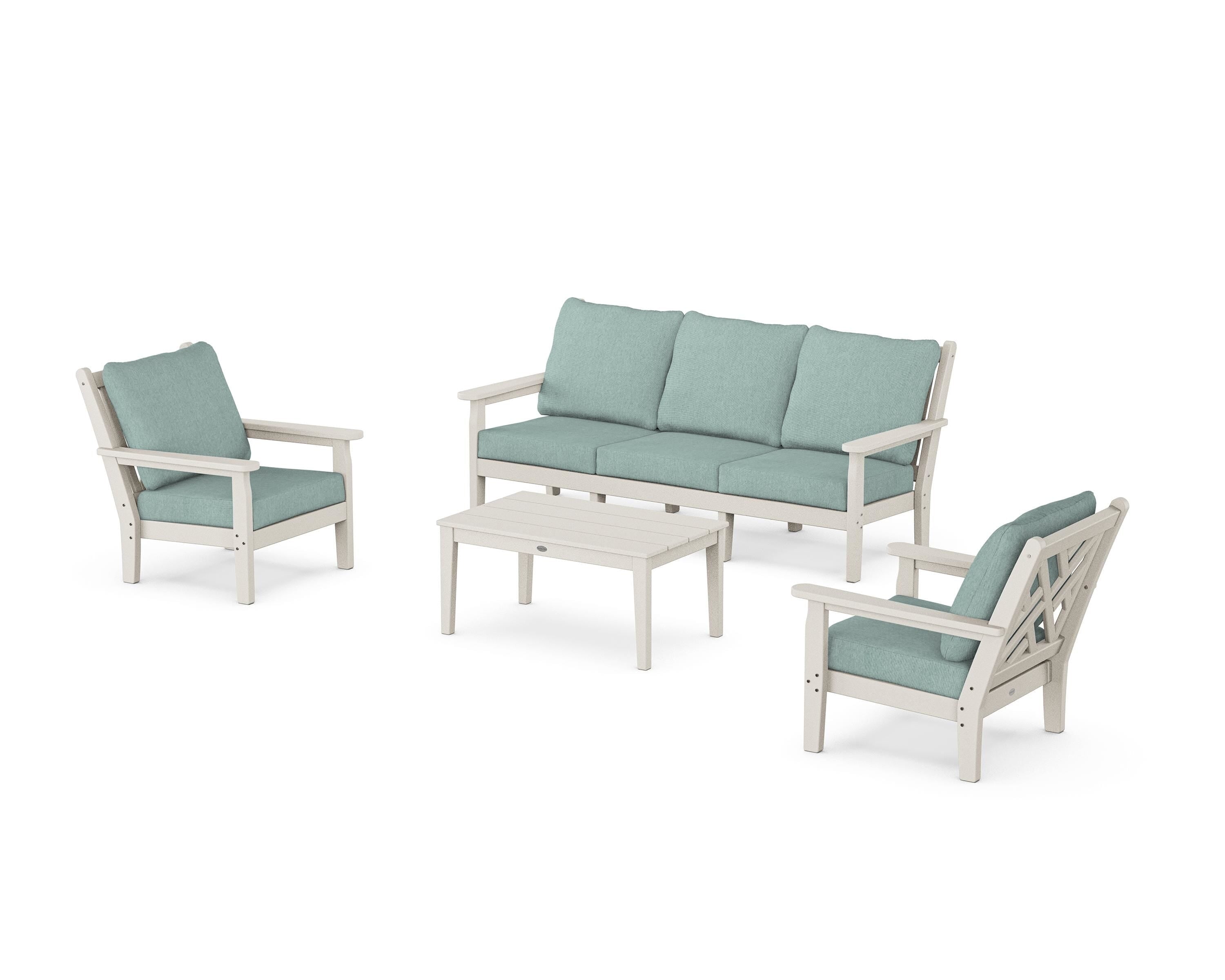 POLYWOOD Chippendale 4-Piece Deep Seating Set with Sofa in Sand / Glacier Spa
