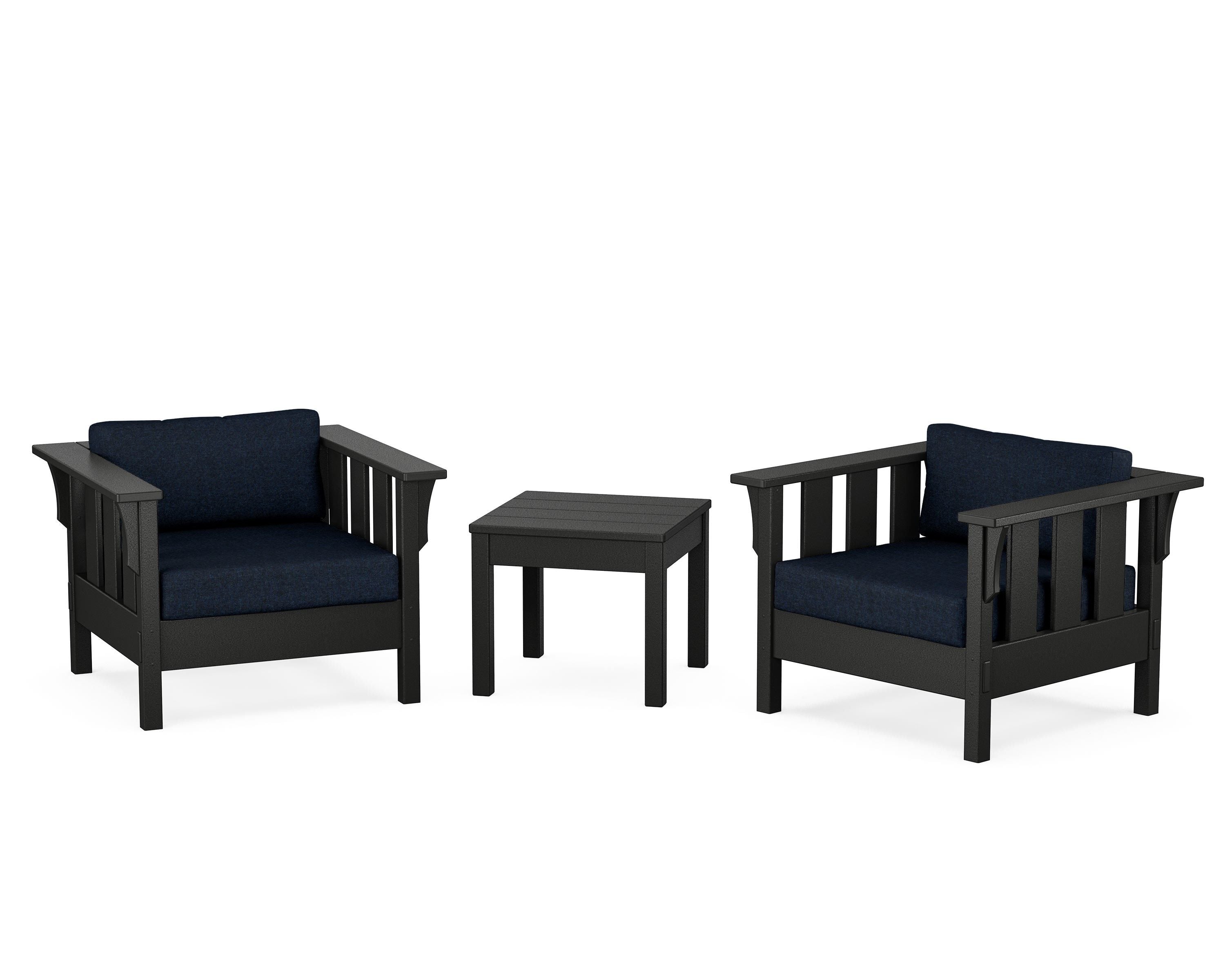 Martha Stewart by POLYWOOD Acadia 3-Piece Deep Seating Set in Black / Marine Indigo