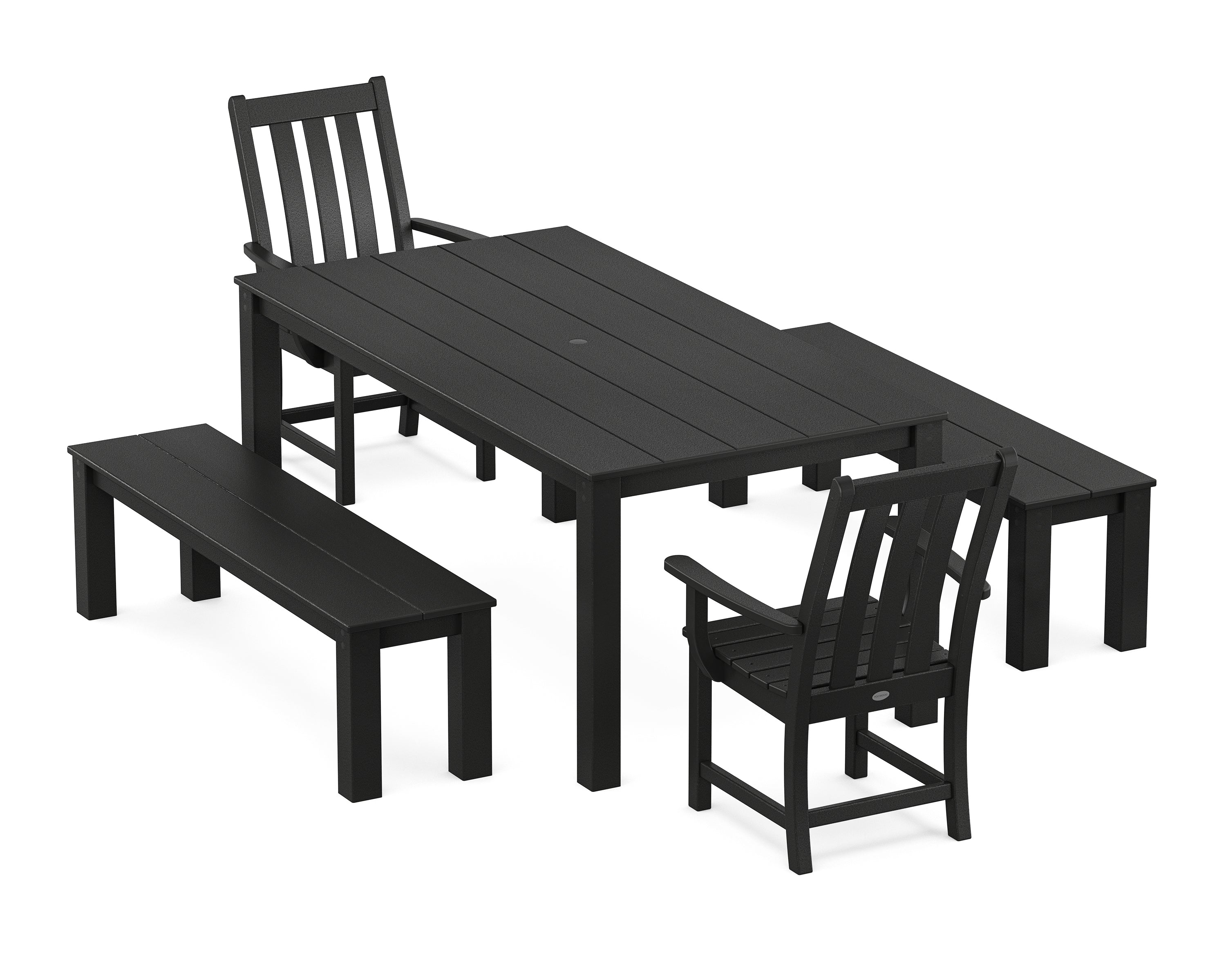 POLYWOOD Vineyard 5-Piece Parsons Dining Set with Benches in Black