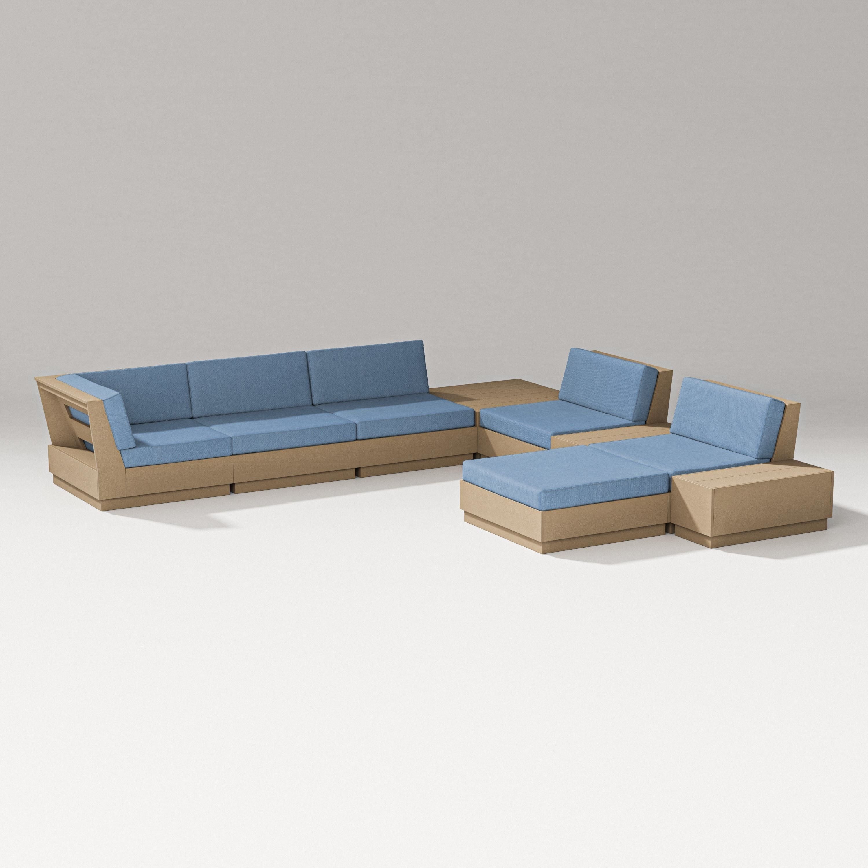 PW Designer Series Elevate 9-Piece Conversation Sectional in Vintage Sahara / Sky Blue