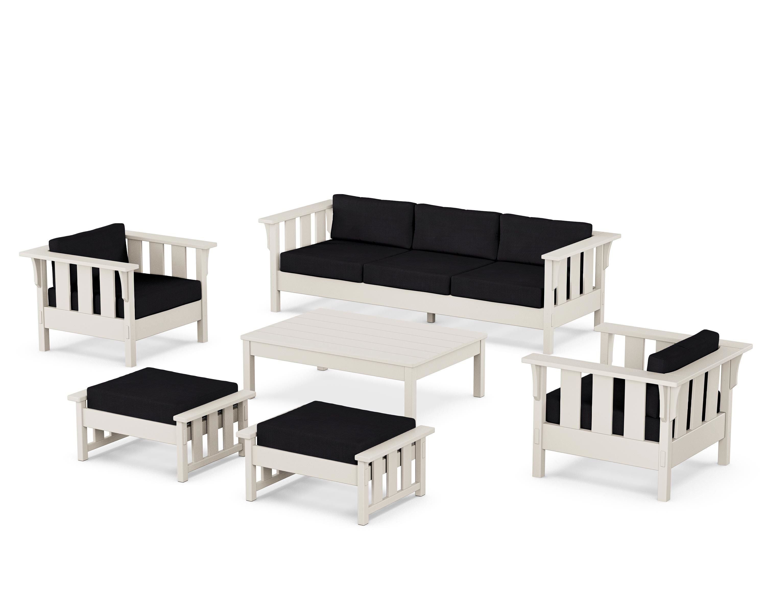 Martha Stewart by POLYWOOD Acadia 6-Piece Lounge Sofa Set in Sand / Midnight Linen