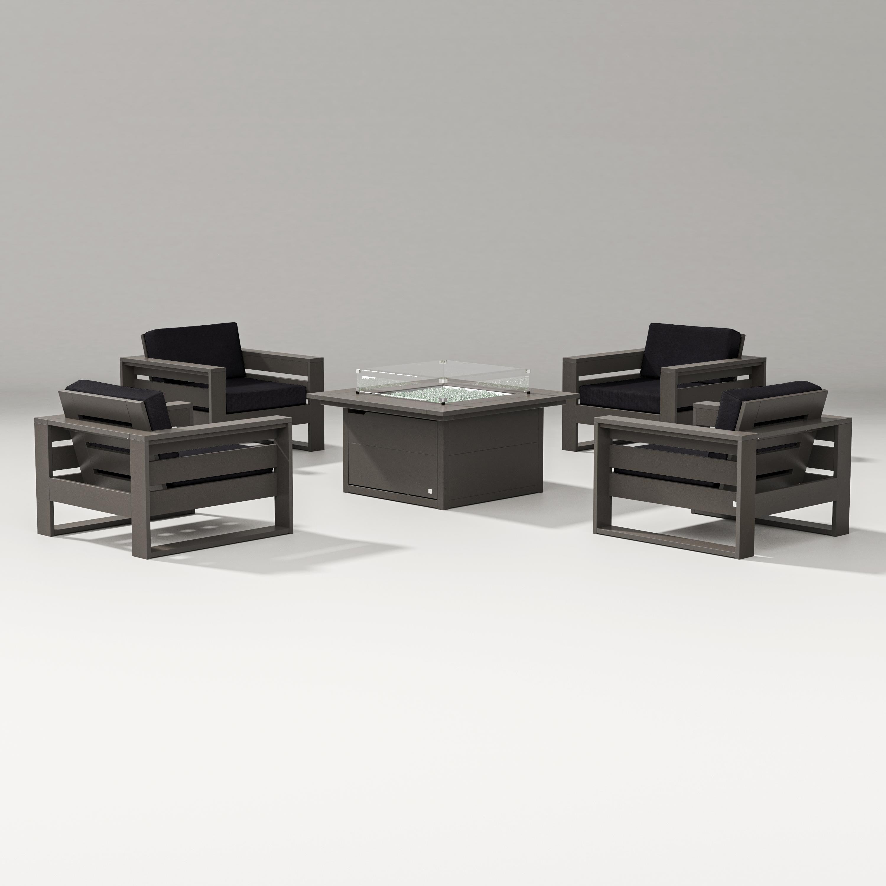 PW Designer Series Latitude 5-Piece Lounge Fire Table Set in Vintage Coffee / Midnight Linen