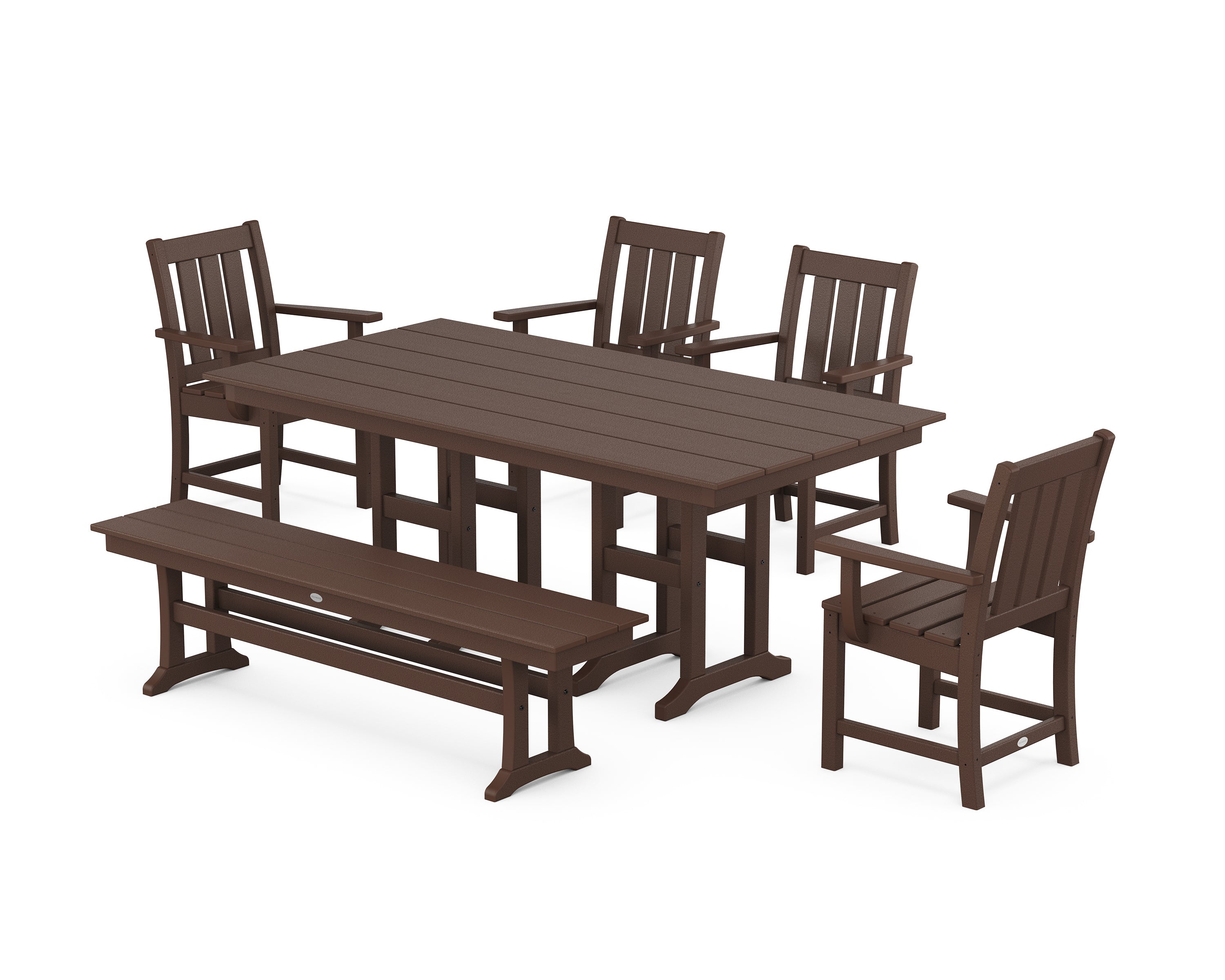 POLYWOOD Oxford 6-Piece Farmhouse Dining Set with Bench in Mahogany