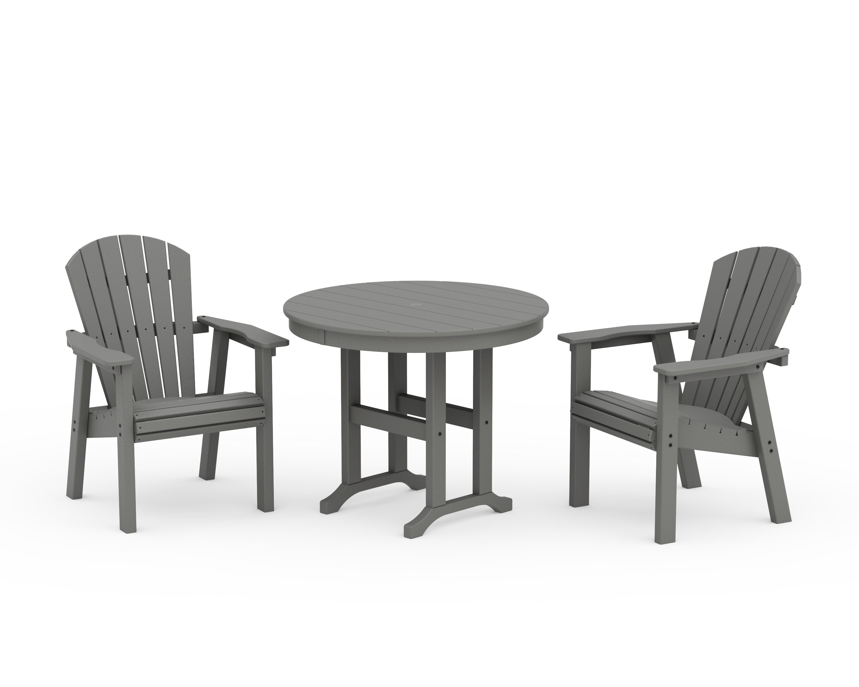 POLYWOOD Seashell 3-Piece Round Farmhouse Dining Set in Slate Grey