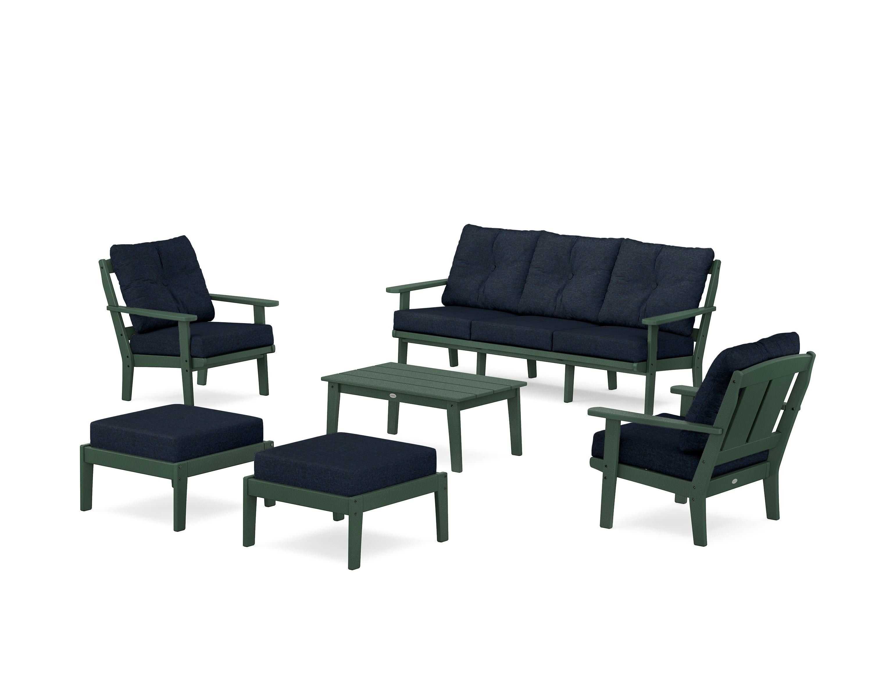 POLYWOOD Mission 6-Piece Lounge Sofa Set in Green / Marine Indigo