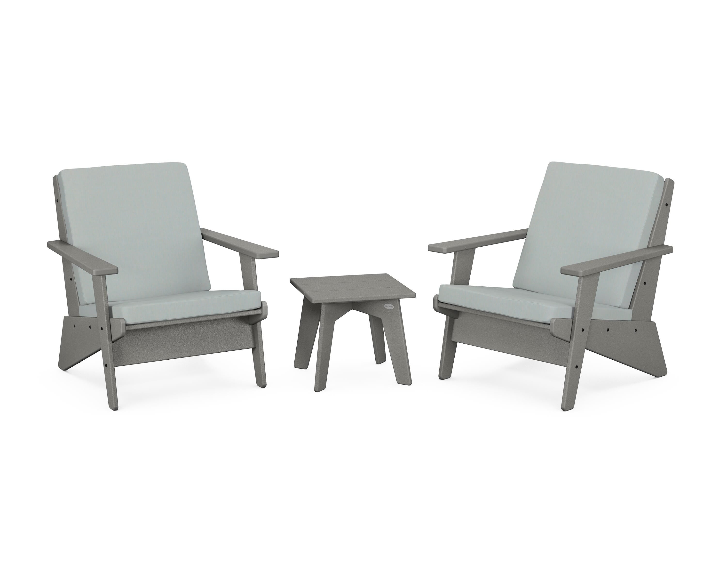 POLYWOOD Riviera Modern Lounge 3-Piece Set in Slate Grey / Spa