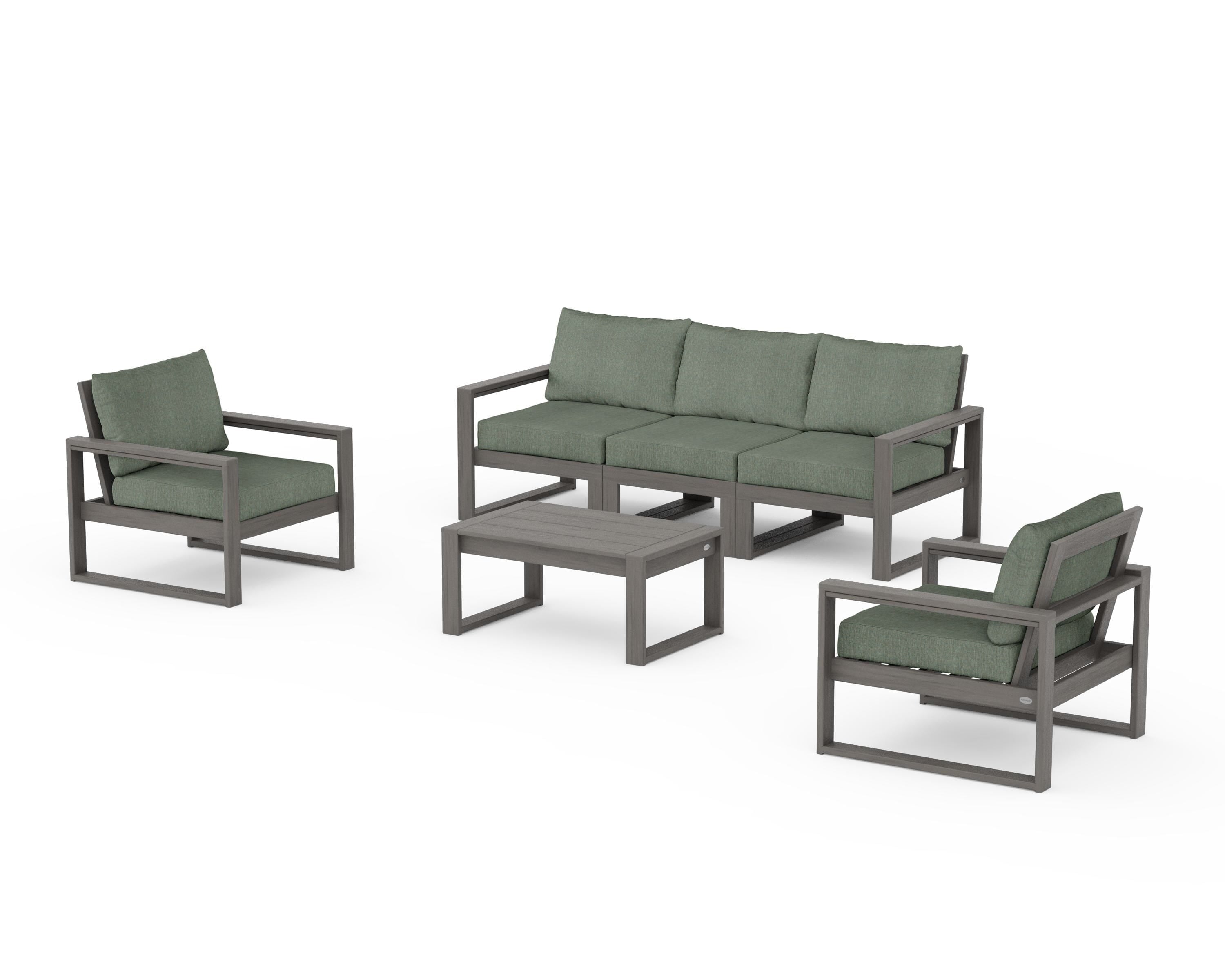 POLYWOOD EDGE Sectional 4-Piece Deep Seating Set with Sofa in Driftwood / Cast Sage