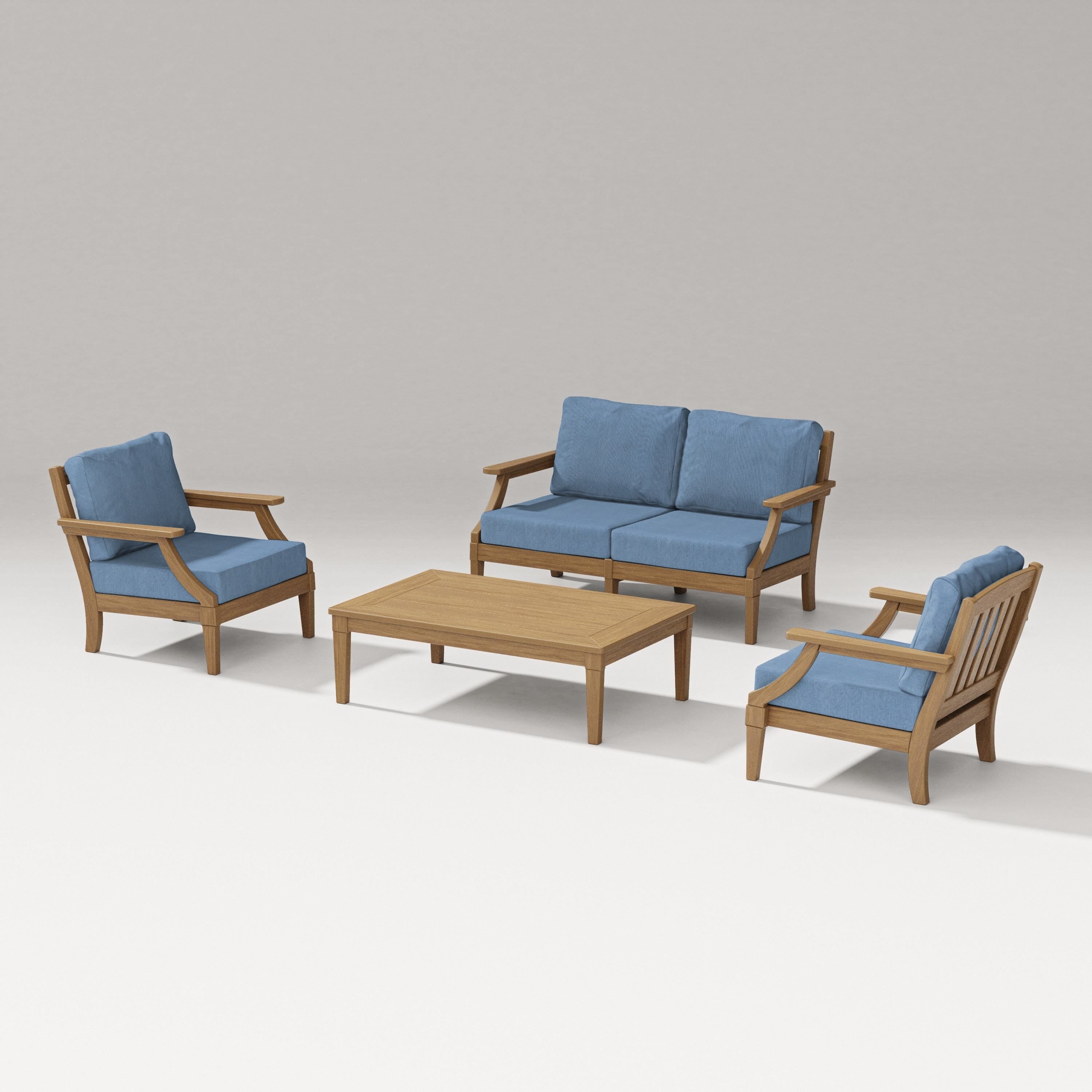 PW Designer Series Estate Lounge 4-Piece Loveseat Set in Natural / Sky Blue