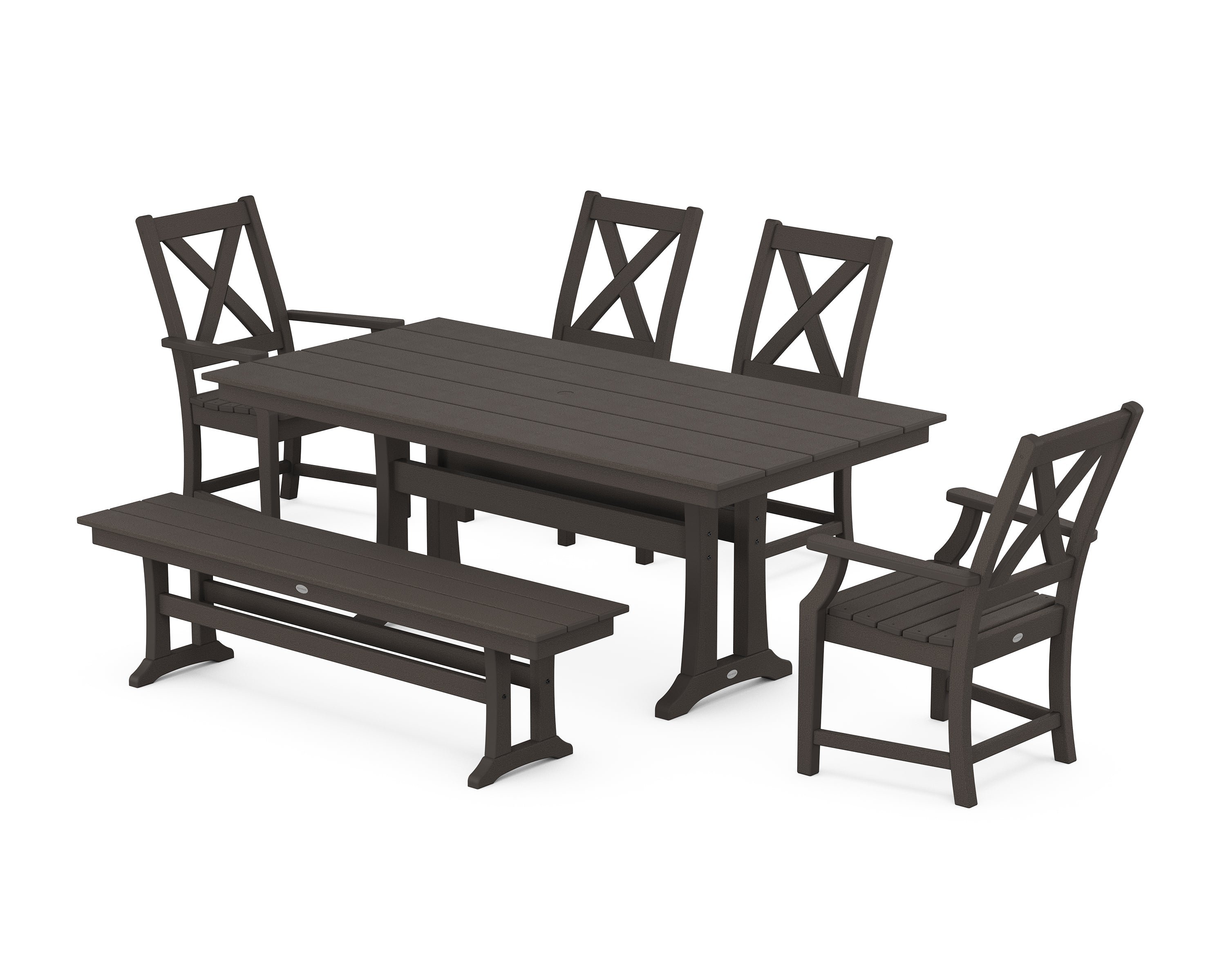 POLYWOOD Braxton 6-Piece Farmhouse Dining Set With Trestle Legs in Vintage Coffee
