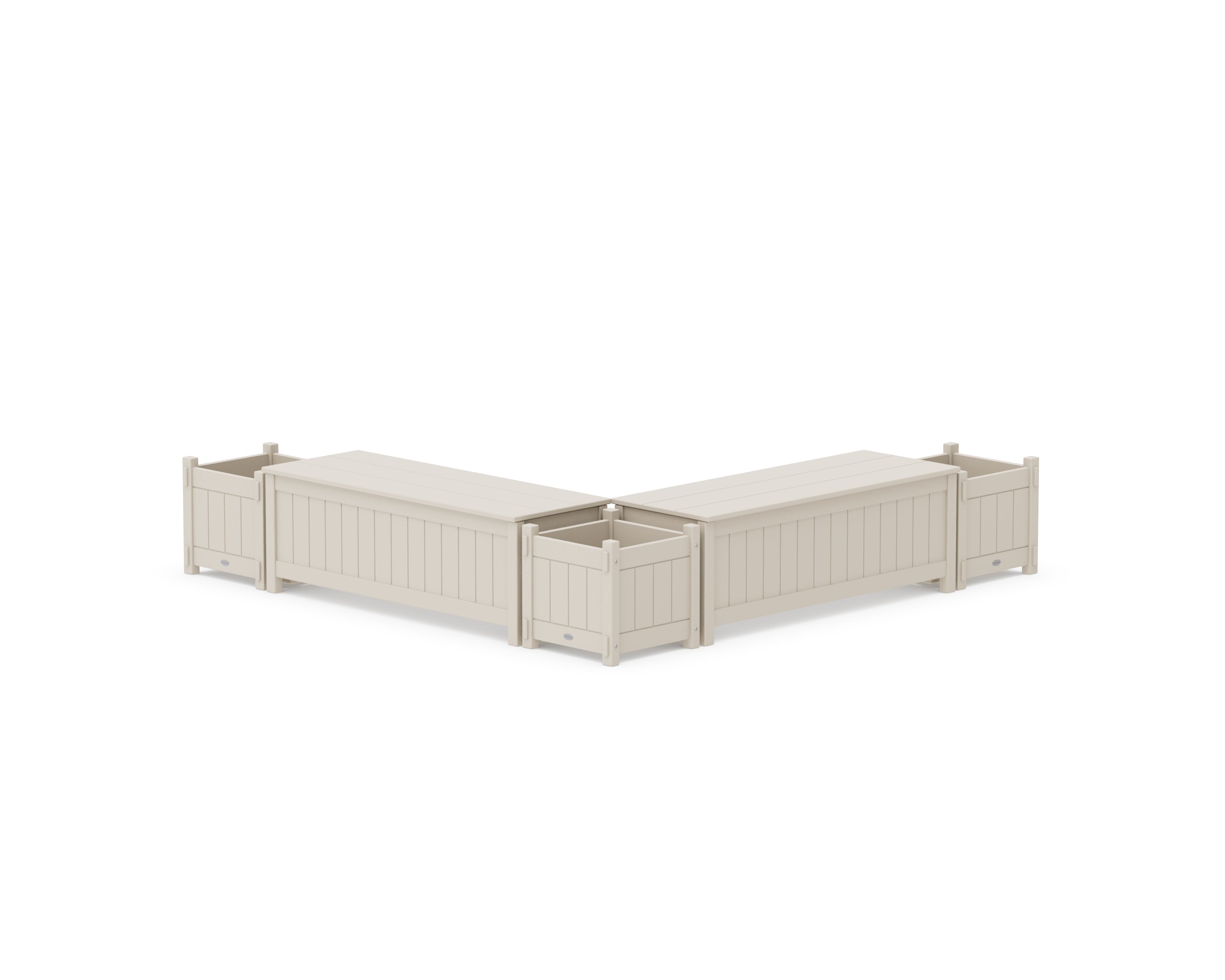 POLYWOOD 48" Vineyard L- Shaped Planter Storage Bench Corner Set in Sand