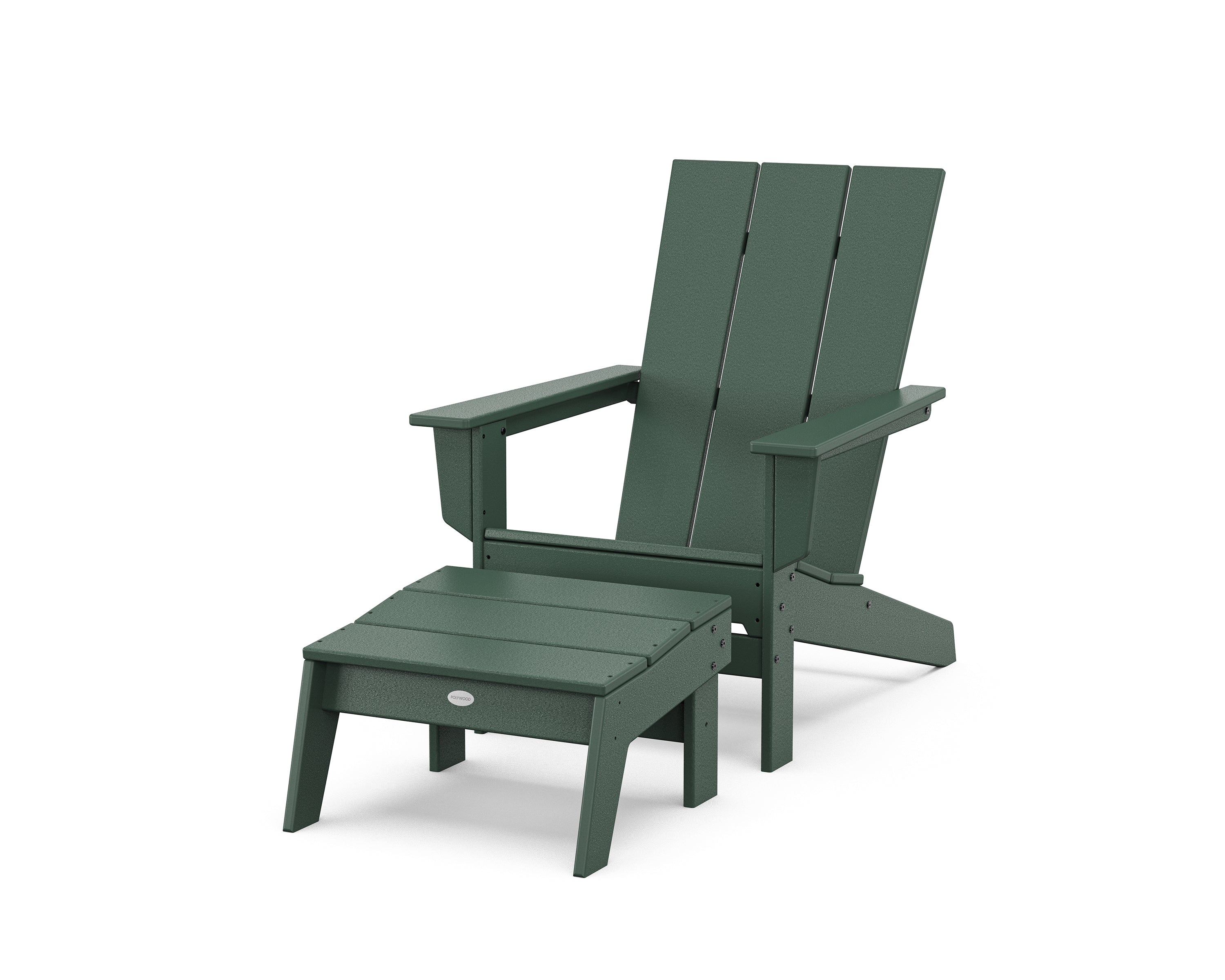 POLYWOOD Modern Studio Adirondack Chair with Ottoman in Green