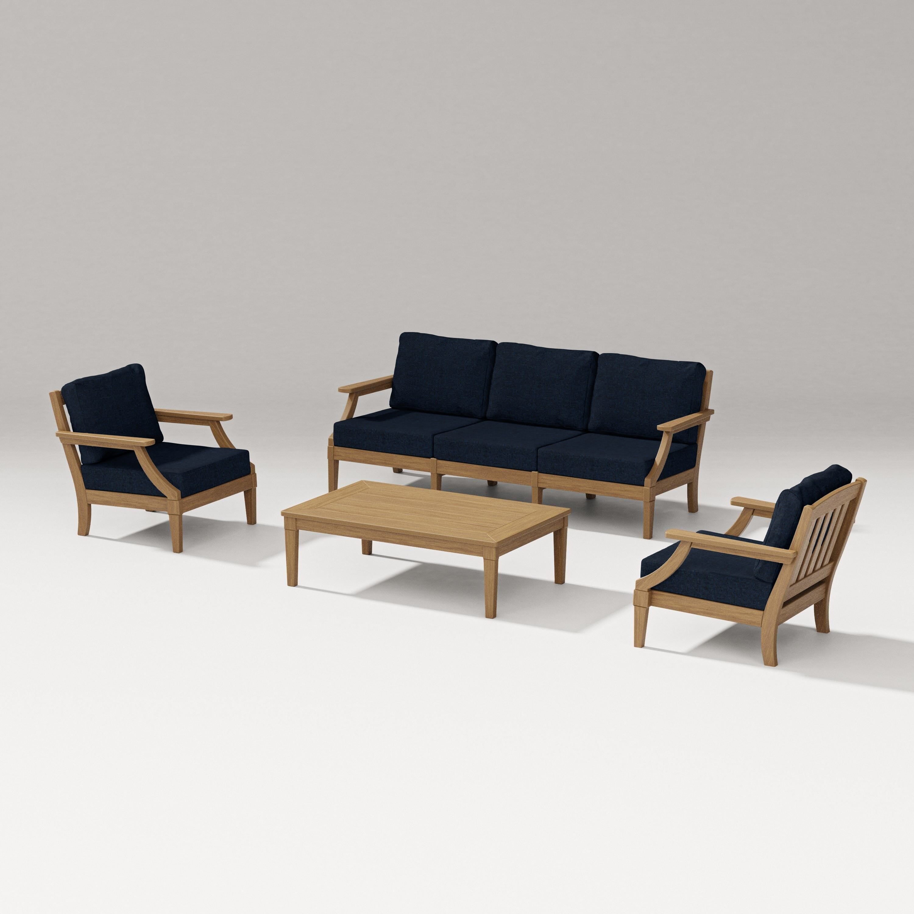 PW Designer Series Estate 4-Piece Lounge Sofa Set in Natural / Marine Indigo
