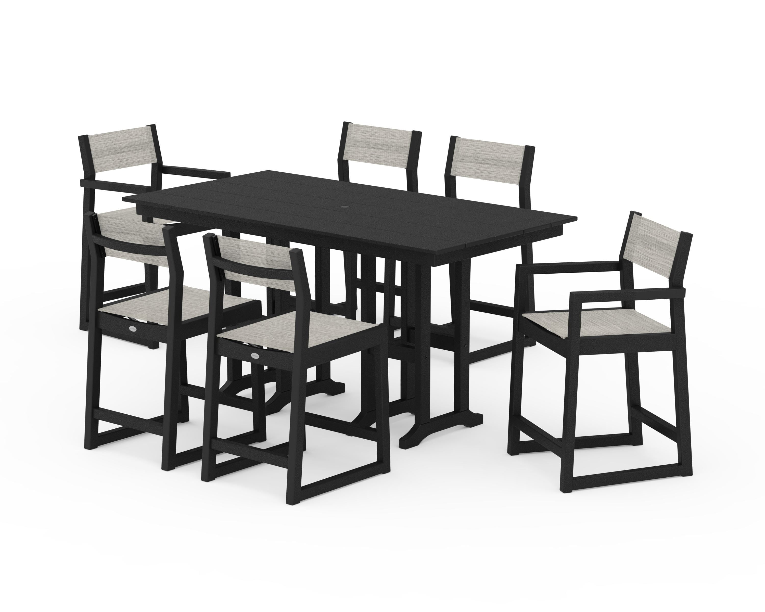 POLYWOOD EDGE Sling 7-Piece Farmhouse Counter Set in Black / Birch Sling