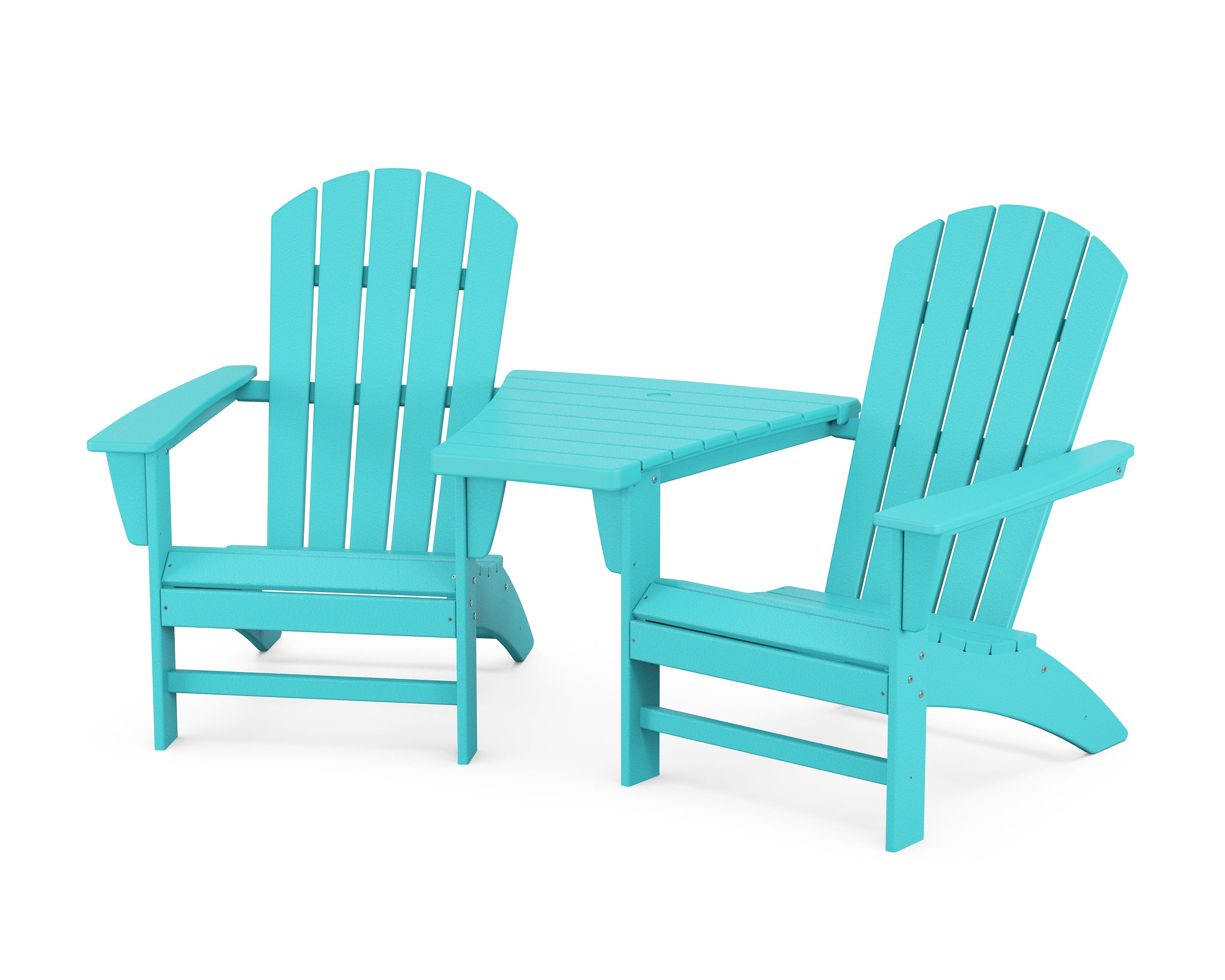 POLYWOOD Nautical 3-Piece Adirondack Set with Angled Connecting Table in Aruba