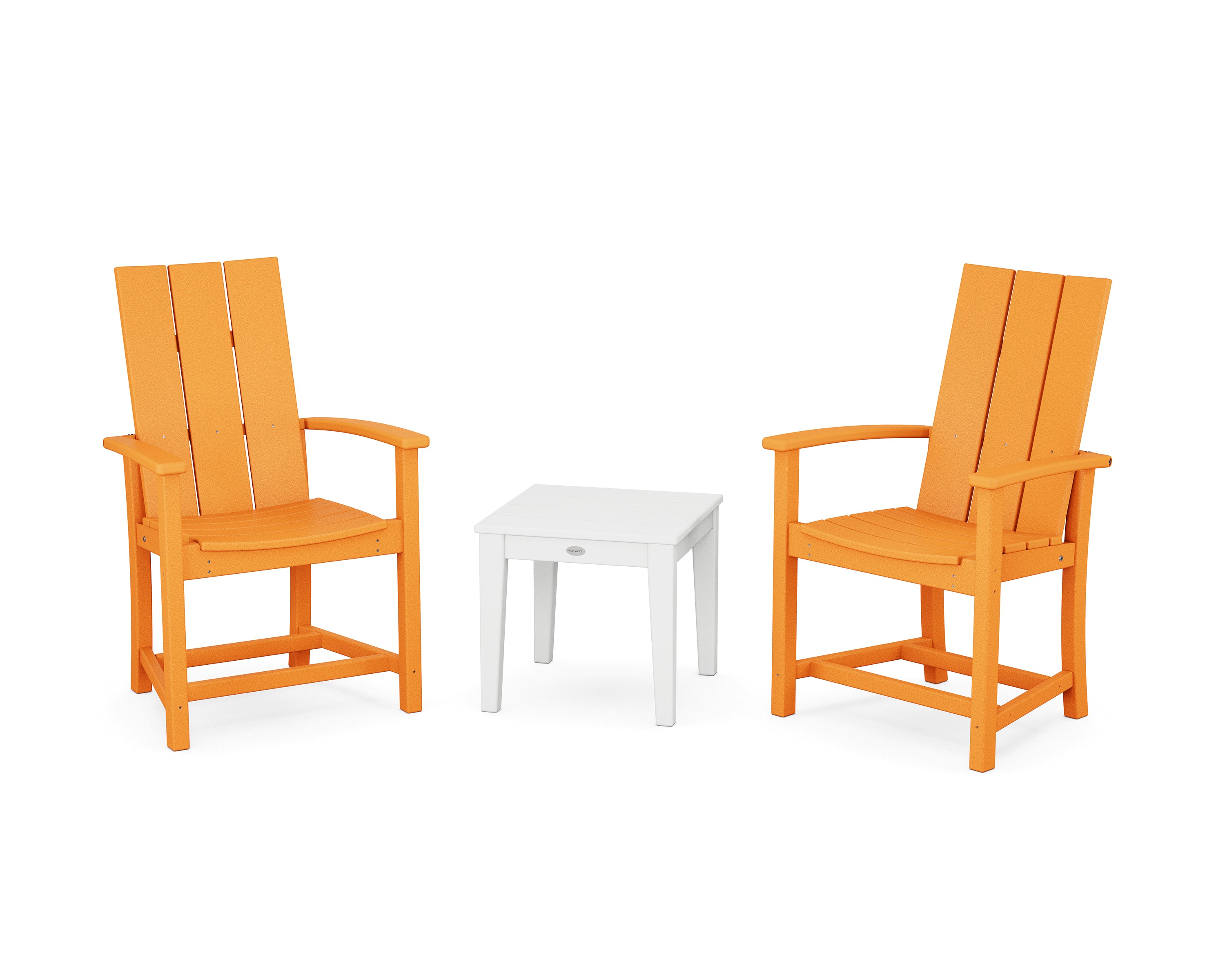 POLYWOOD Modern 3-Piece Upright Adirondack Chair Set in Tangerine / White