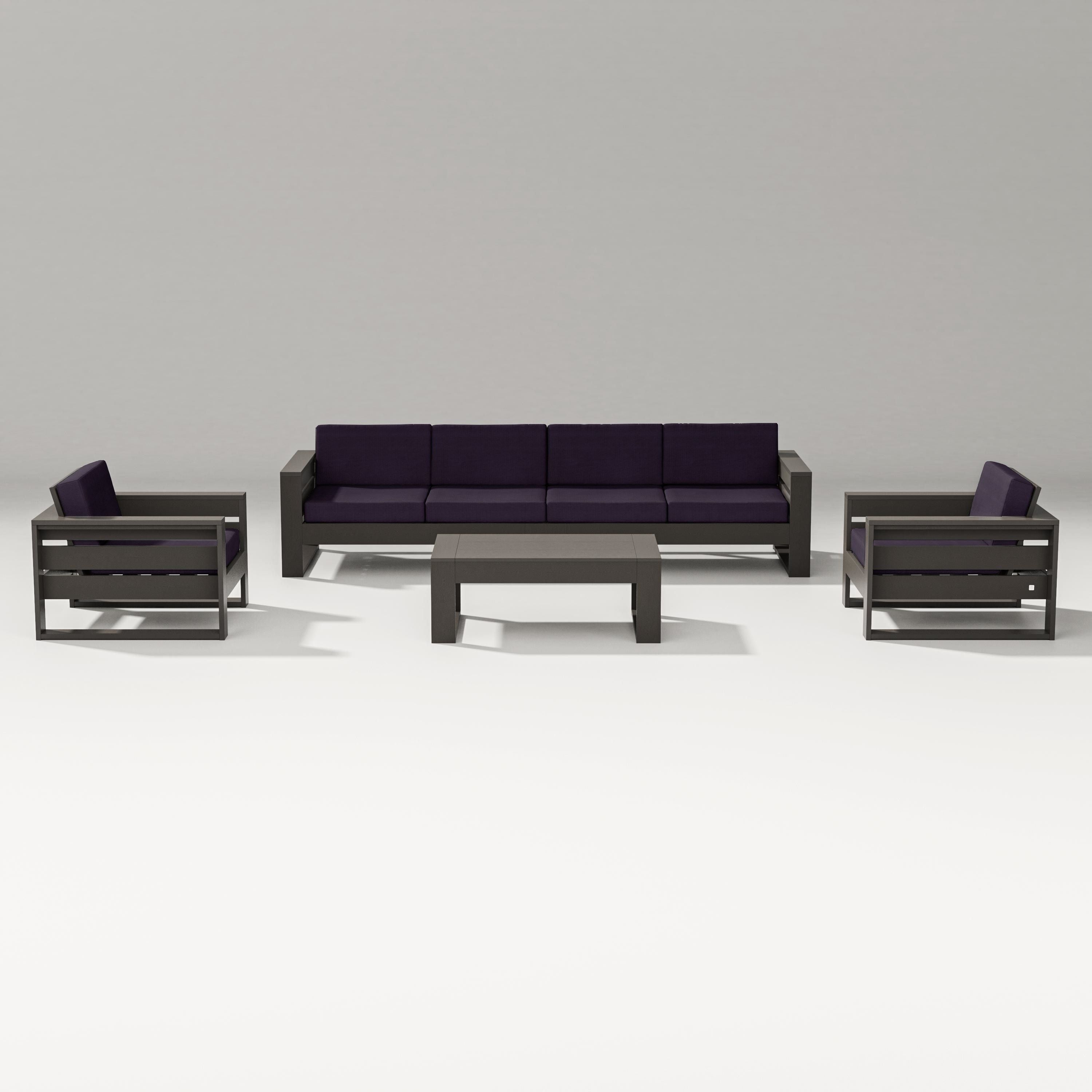 PW Designer Series Latitude 5-Piece Lounge Sofa Set in Vintage Coffee / Navy Linen