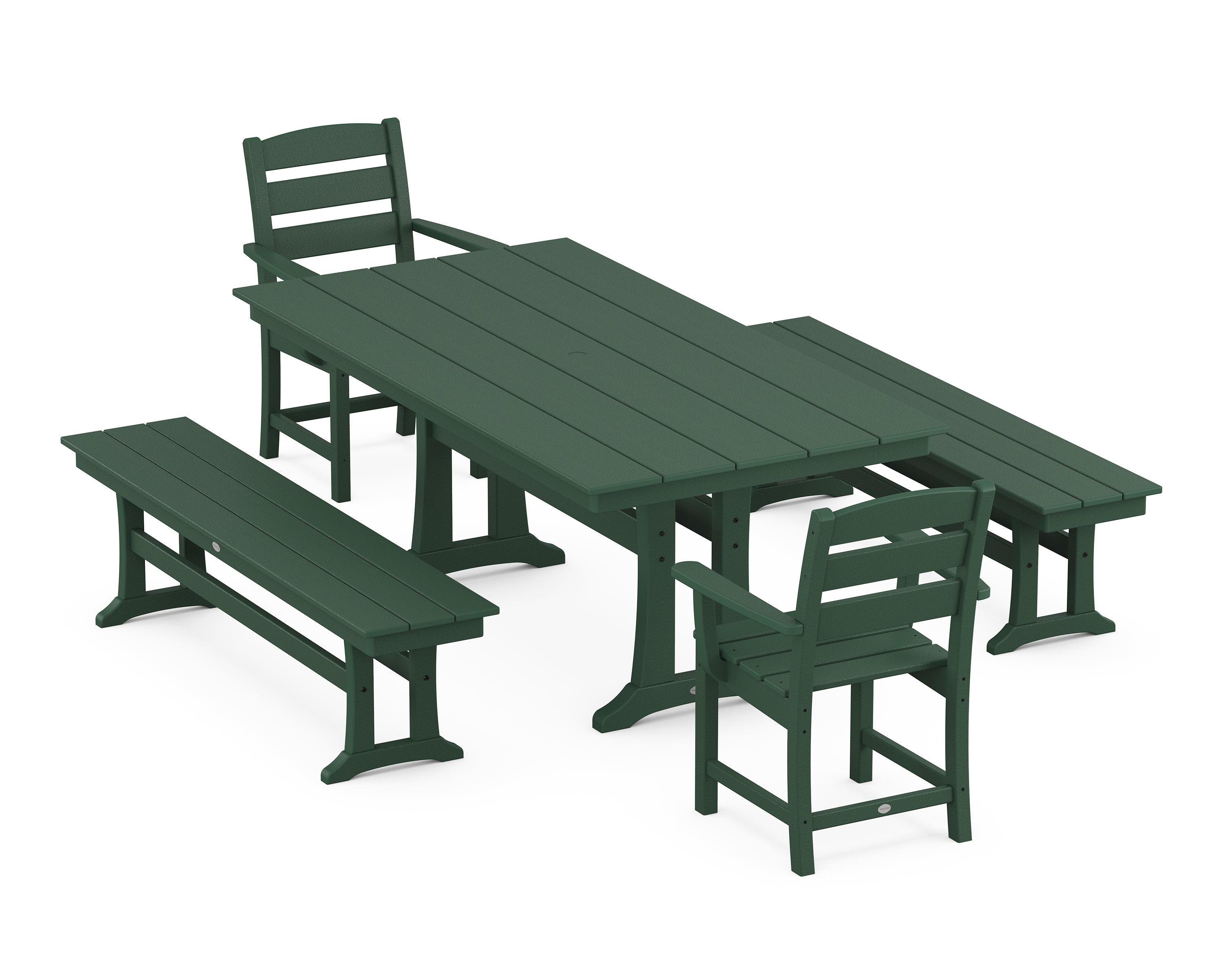 POLYWOOD® Lakeside 5-Piece Farmhouse Dining Set With Trestle Legs in Green